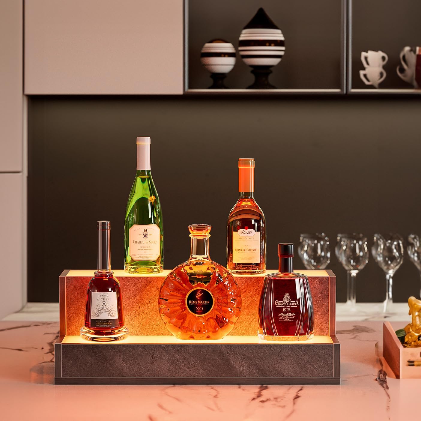 Pefelife 20 Inch LED Lighted Liquor Bottle Display Shelf
