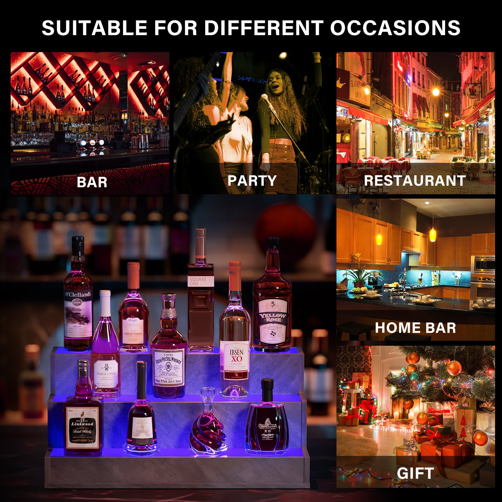 Pefelife 24 Inch LED Lighted Liquor Bottle Display Shelf