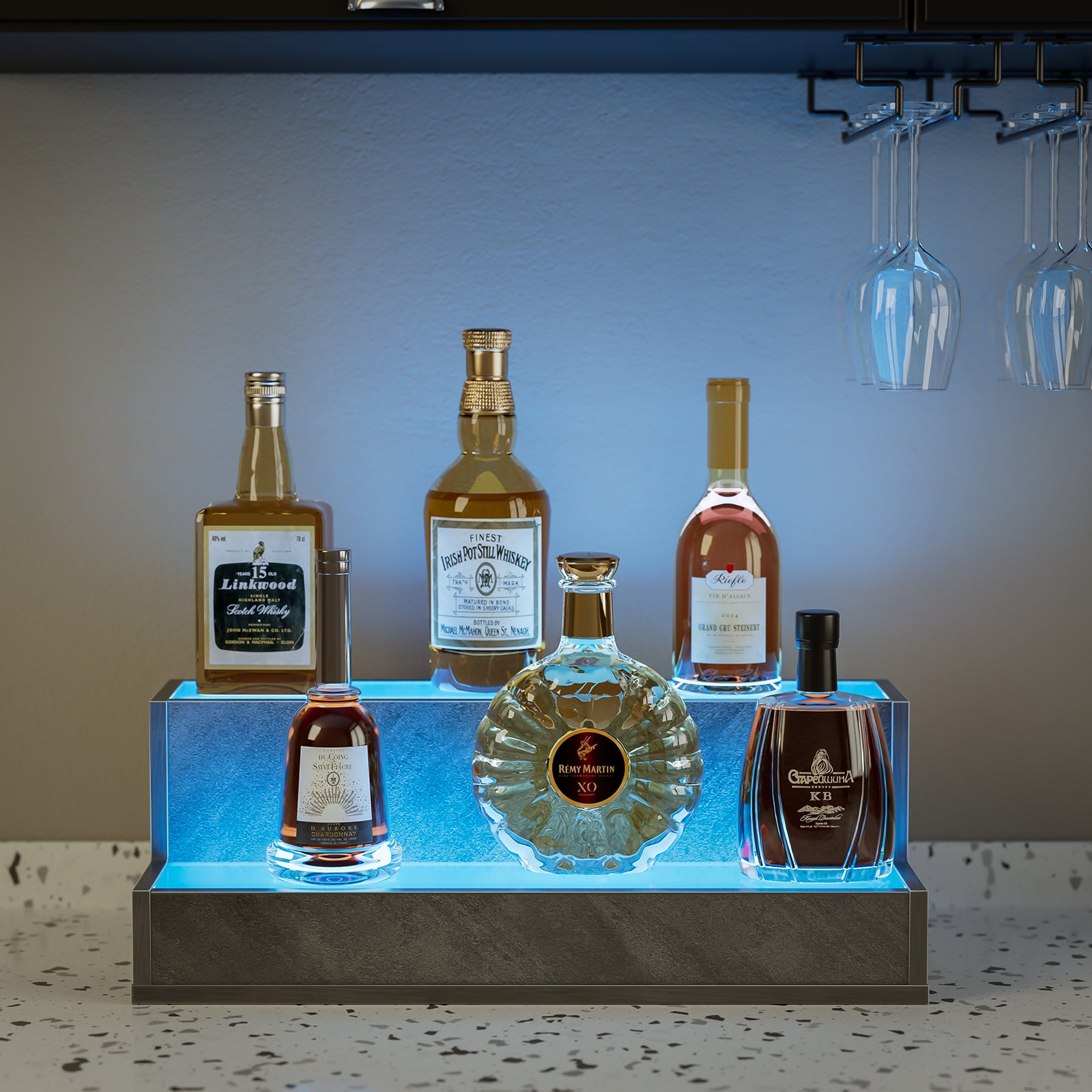 Pefelife 20 Inch LED Lighted Liquor Bottle Display Shelf