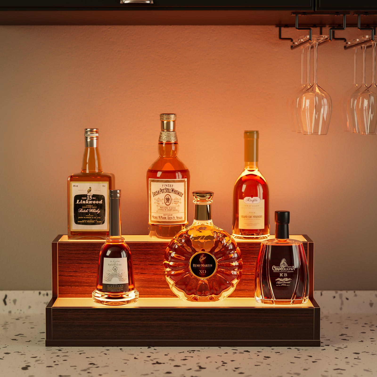 Pefelife 20 Inch LED Lighted Liquor Bottle Display Shelf