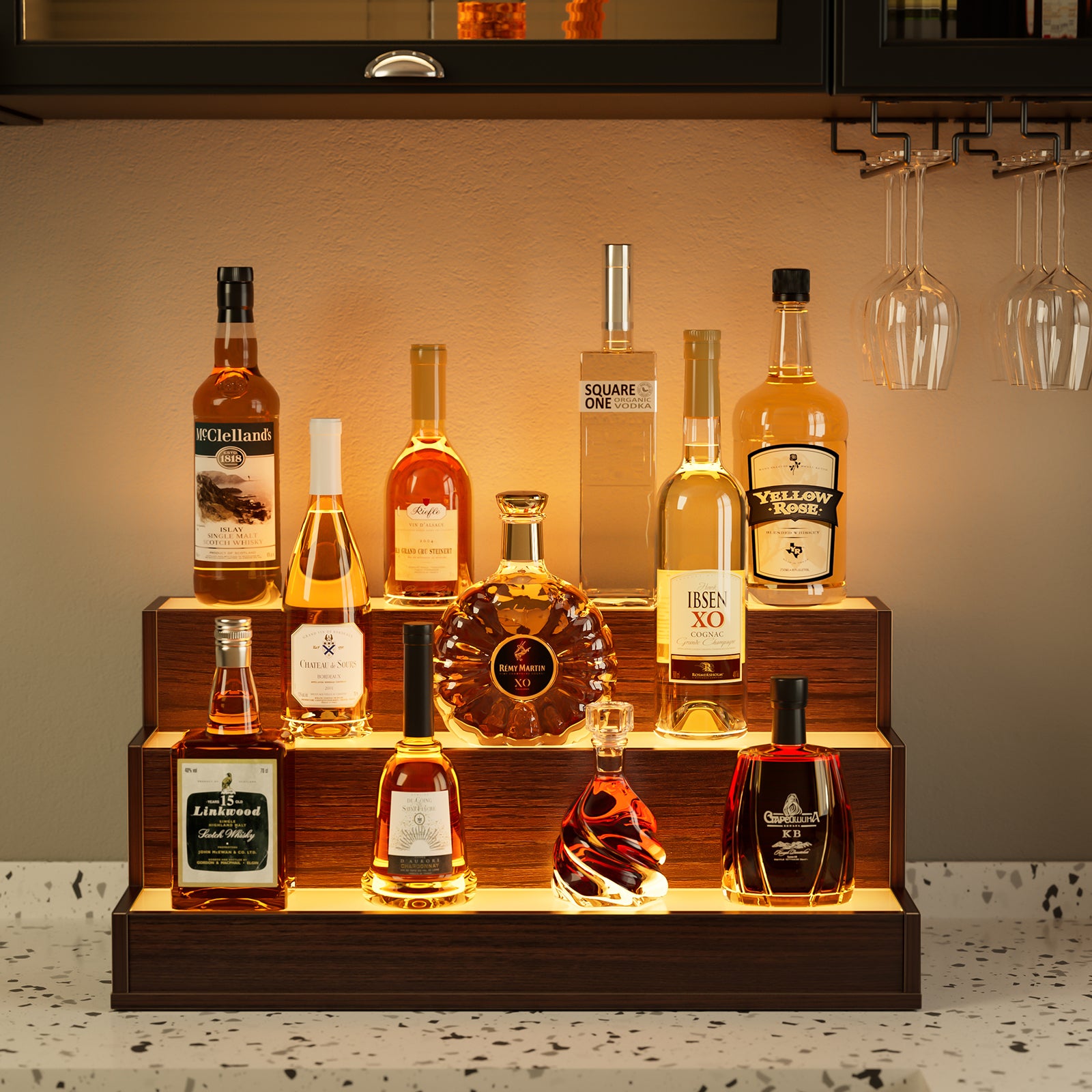Pefelife 24 Inch LED Lighted Liquor Bottle Display Shelf