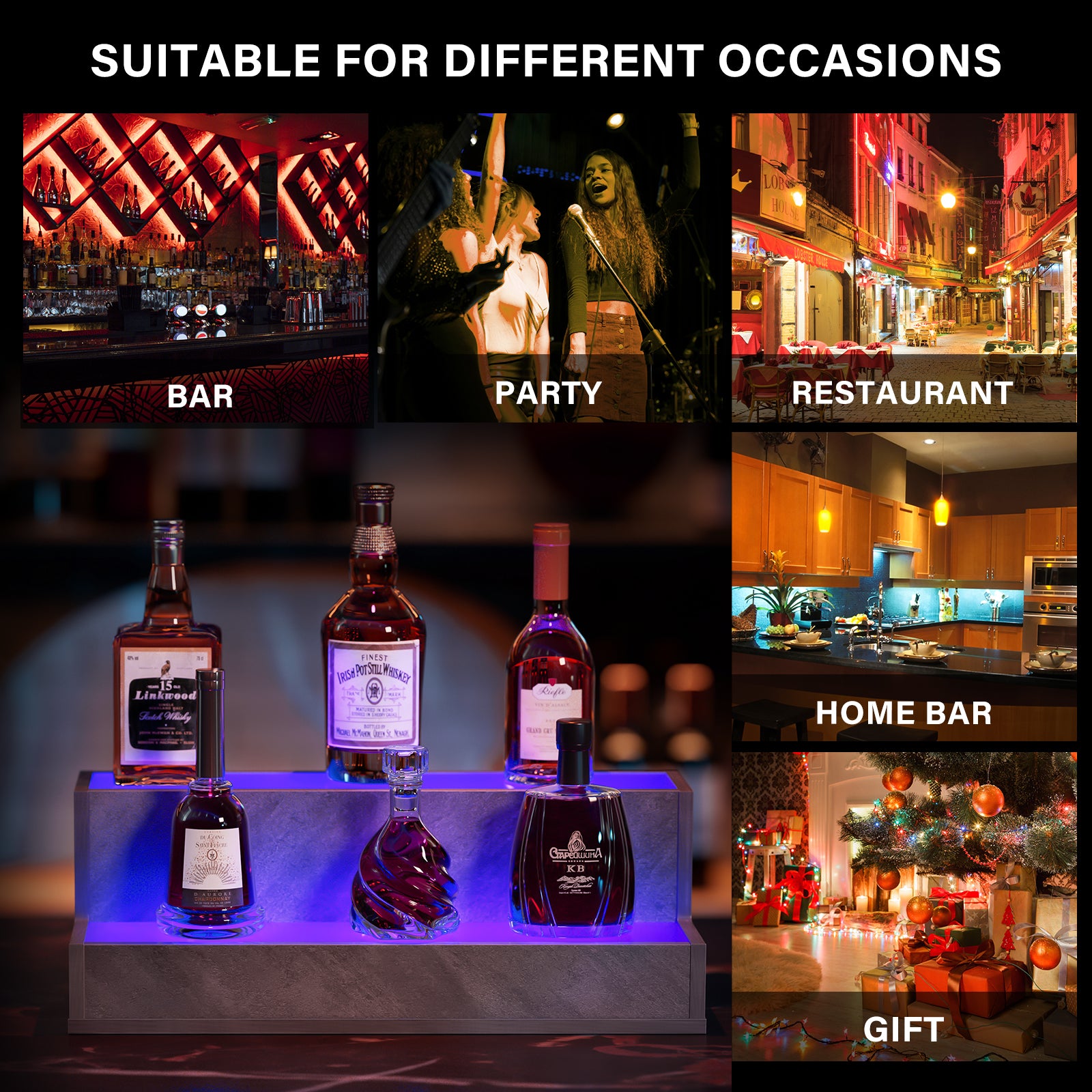 Pefelife 20 Inch LED Lighted Liquor Bottle Display Shelf