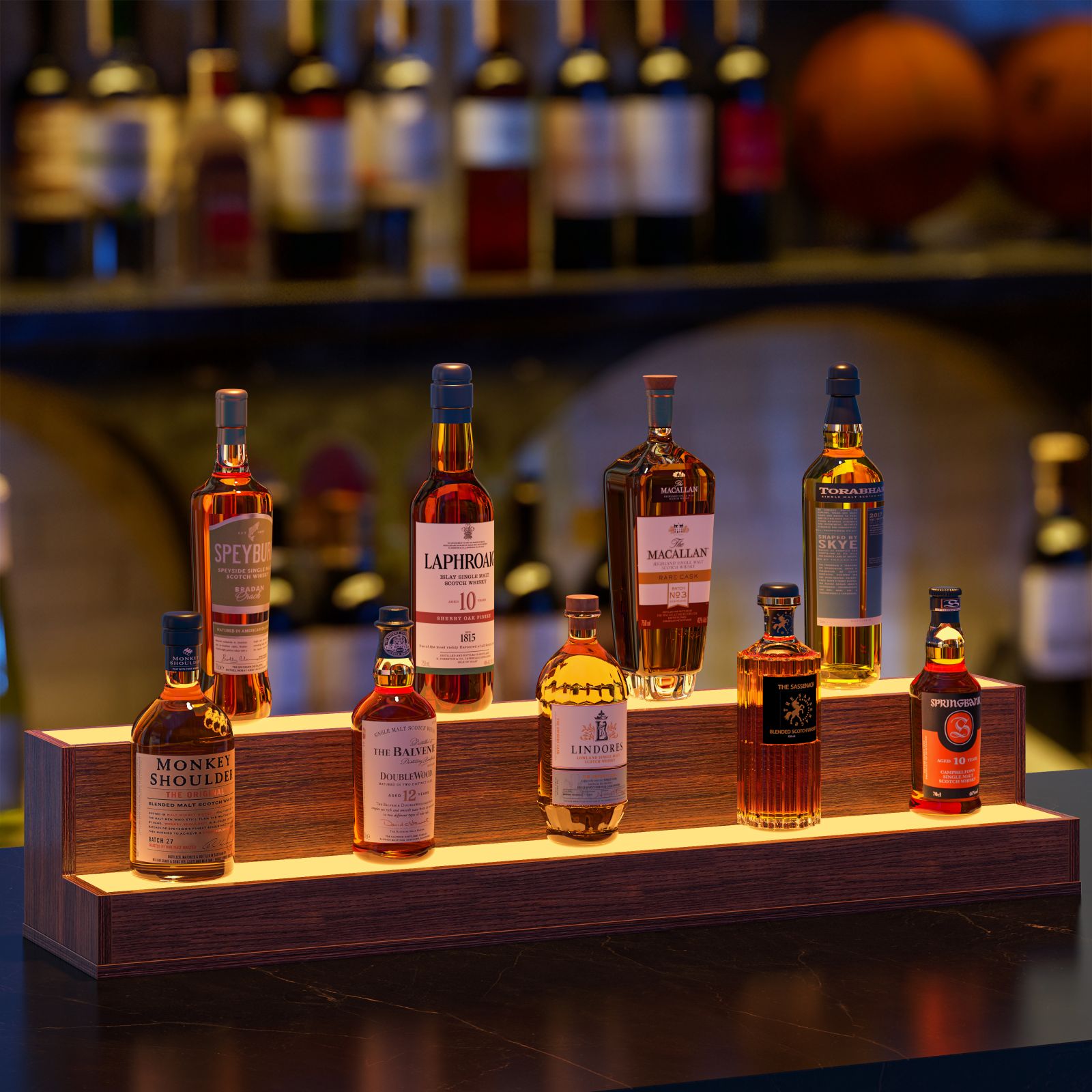Pefelife 37 Inch LED Lighted Liquor Bottle Display Shelf