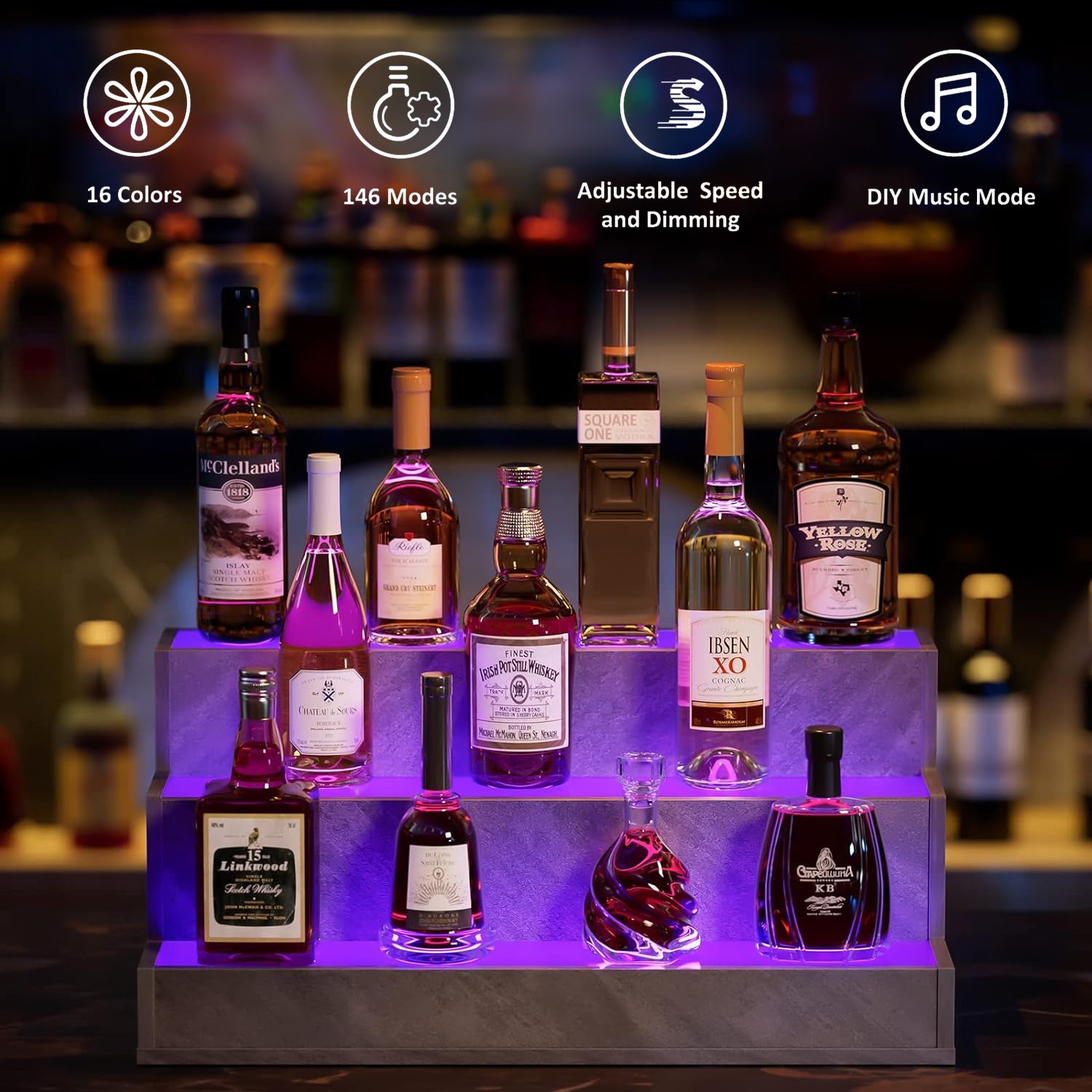 Pefelife 24 Inch LED Lighted Liquor Bottle Display Shelf