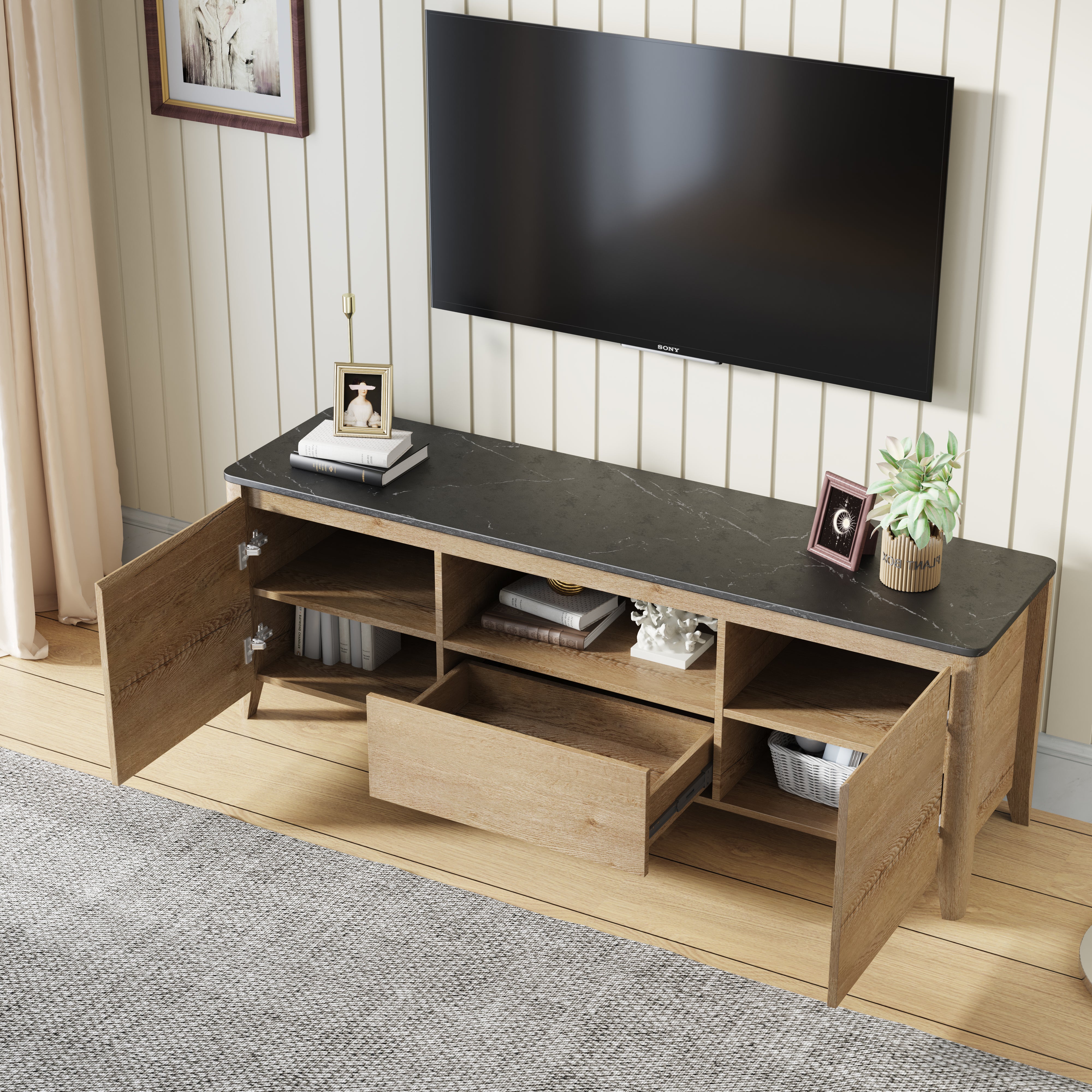 Pefelife 58 Inches Modern TV stand with LED Lights