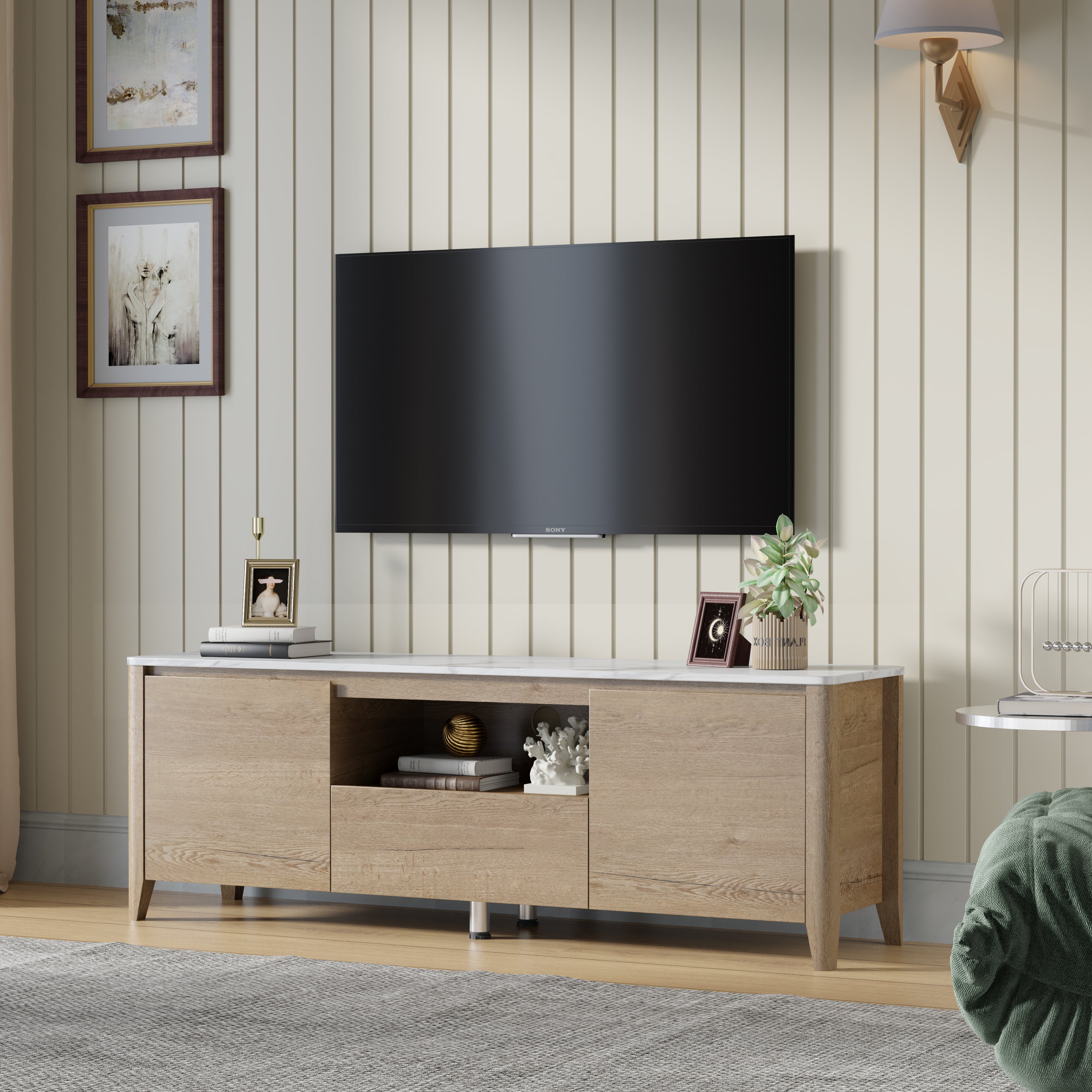 Pefelife 58 Inches Modern TV stand with LED Lights