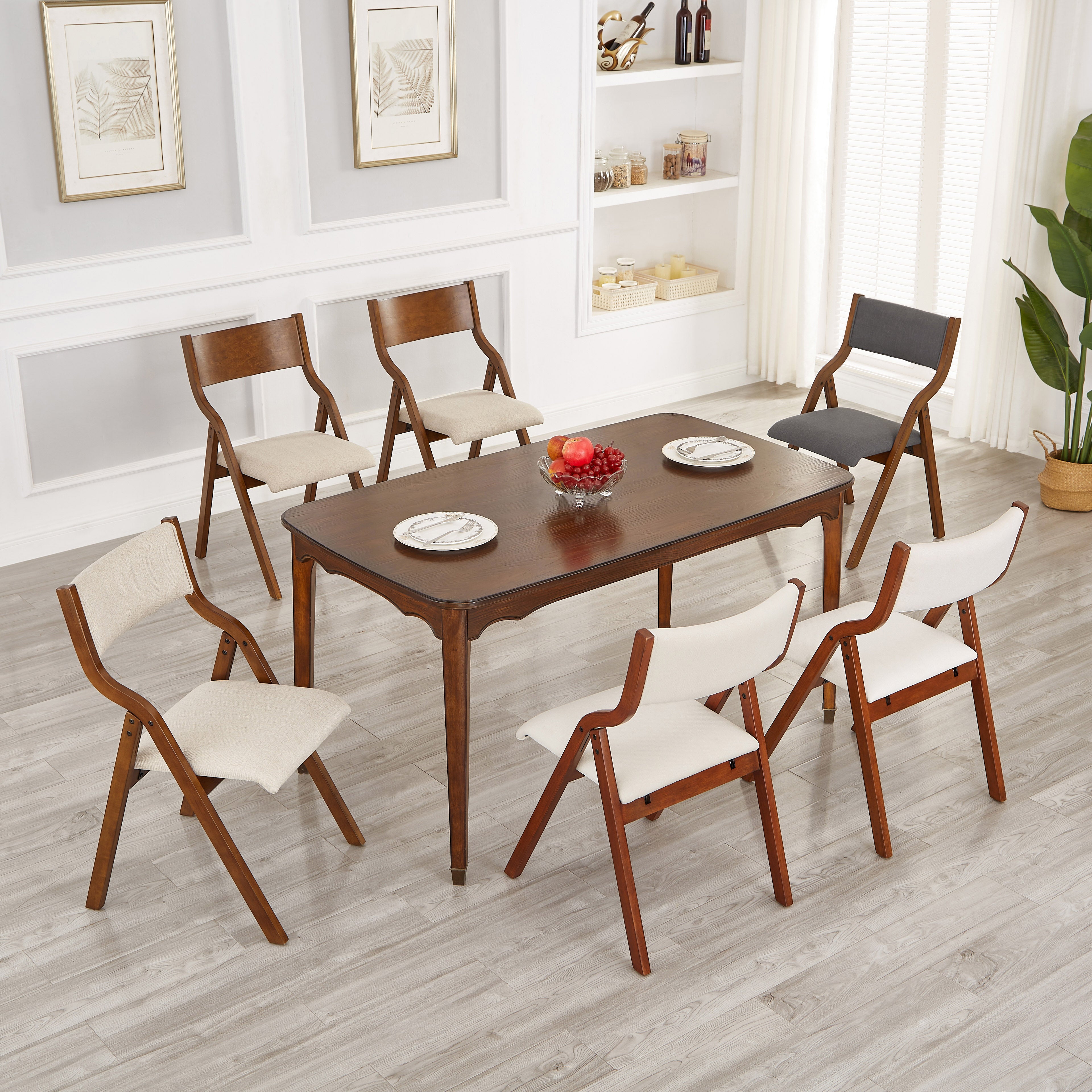 Pefelife Upholstered Folding Chairs, Kitchen Dining-Chair w/Solid Wood Frame