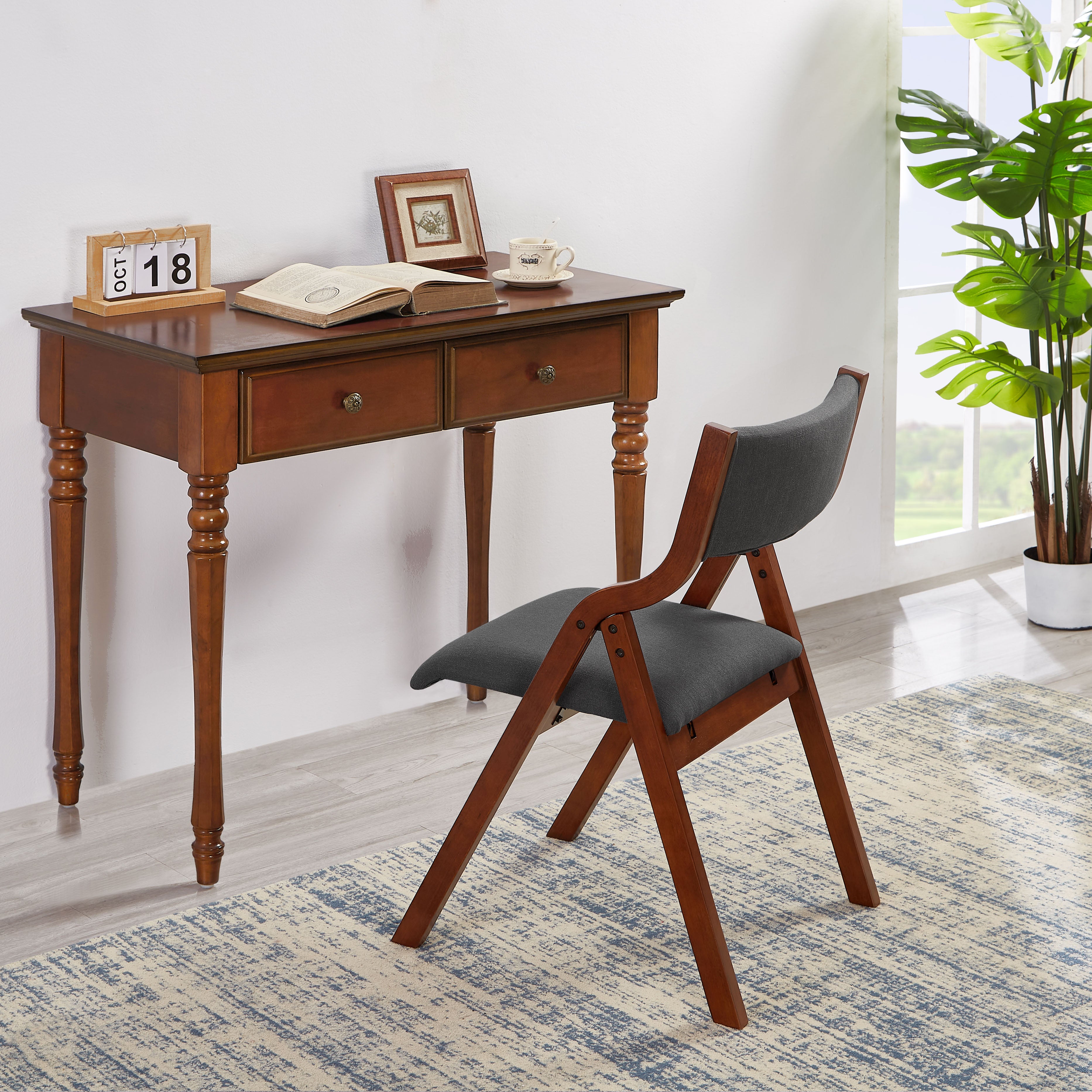 Pefelife Upholstered Folding Chairs, Kitchen Dining-Chair w/Solid Wood Frame,Cherry