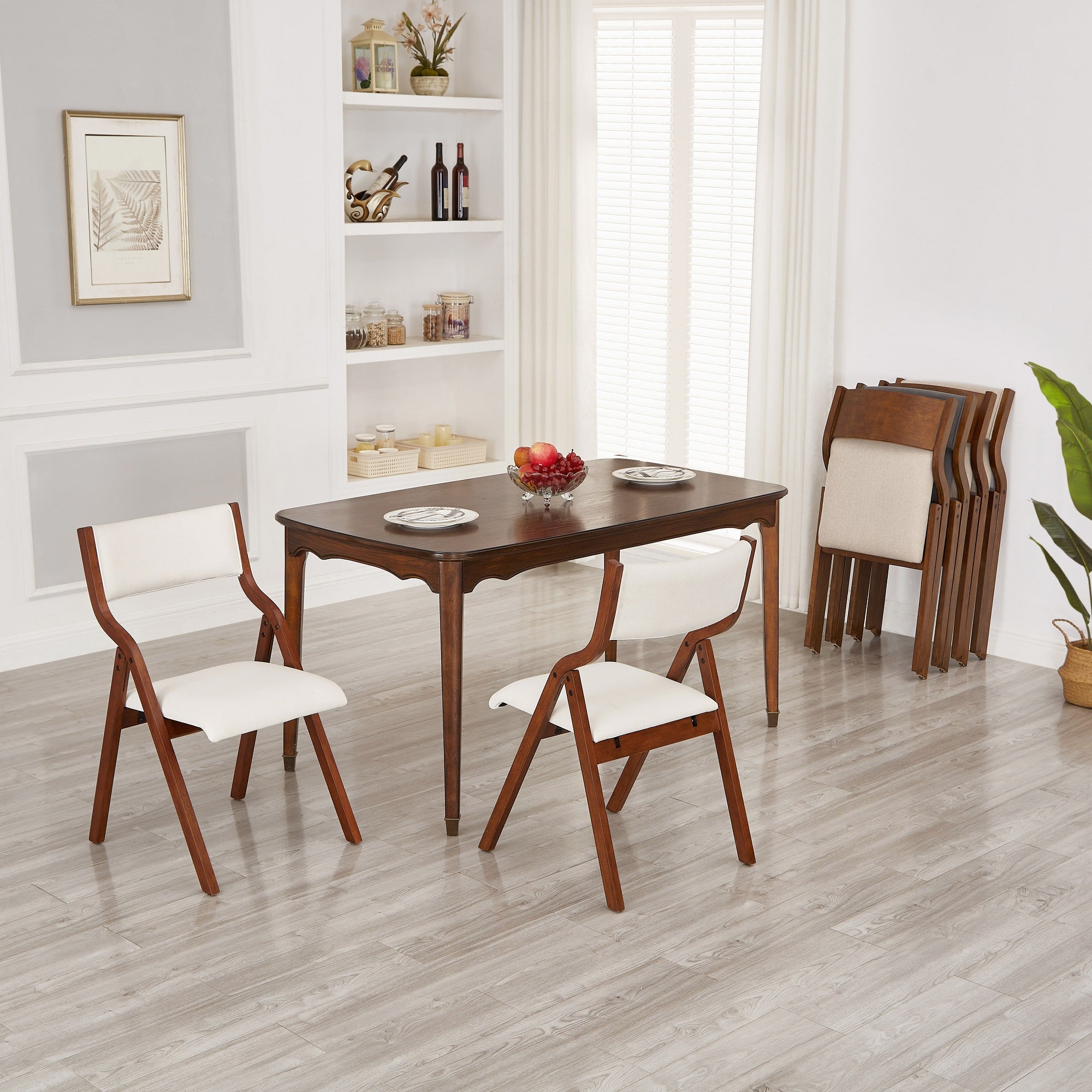 Pefelife Upholstered Folding Chairs, Kitchen Dining-Chair w/Solid Wood Frame,Cherry