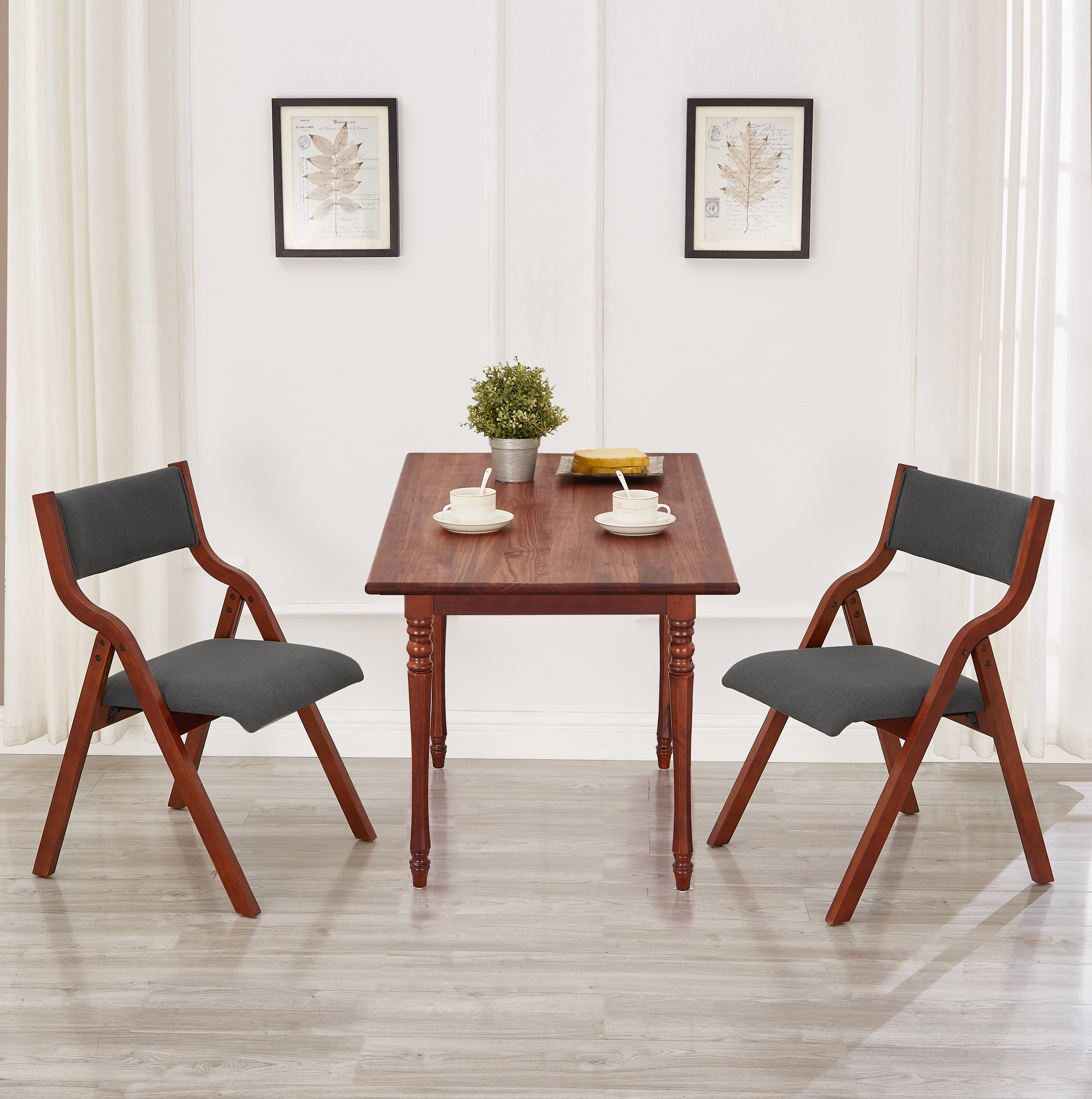 Pefelife Upholstered Folding Chairs, Kitchen Dining-Chair w/Solid Wood Frame,Cherry