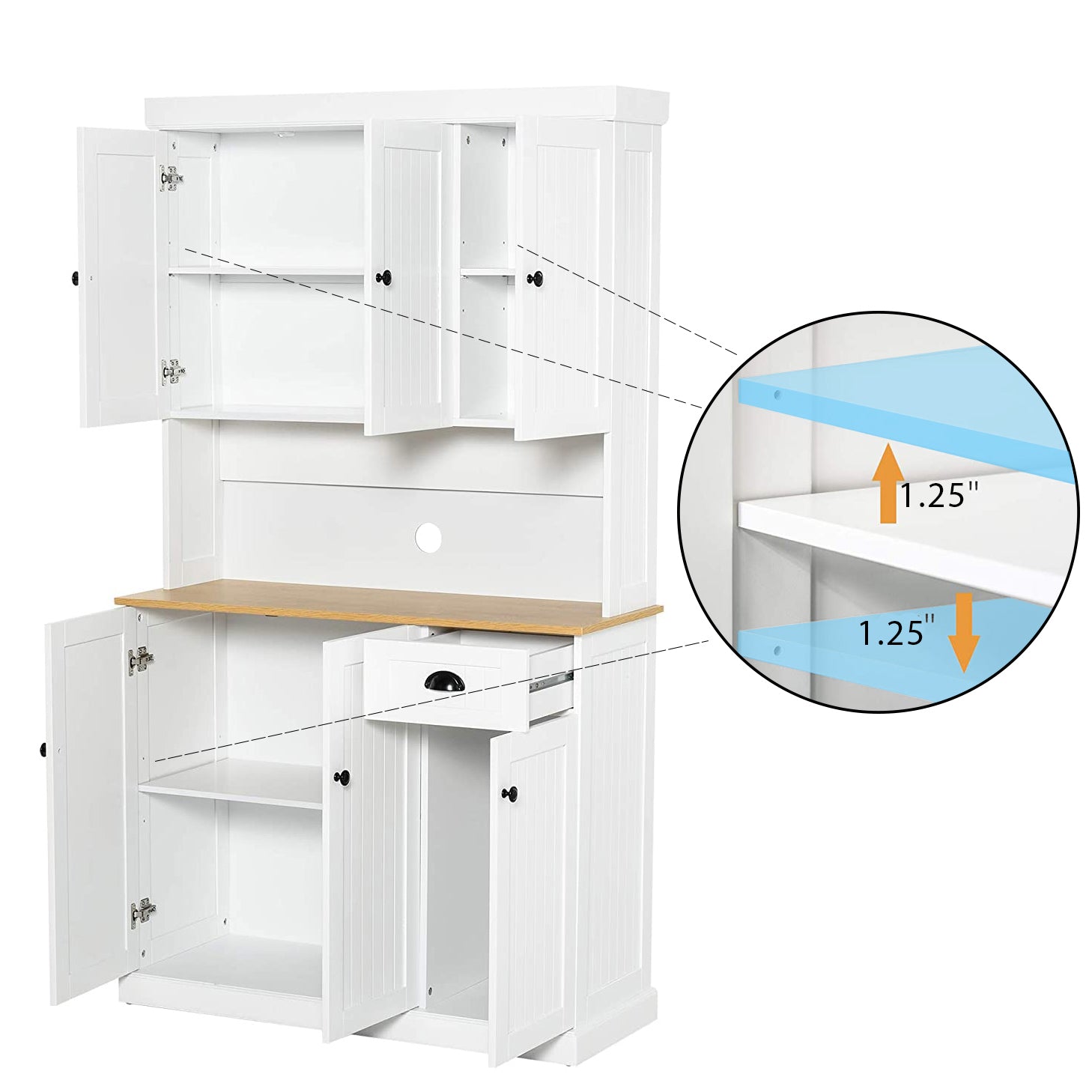 Pefelife 71" Buffet with Hutch, Modern Farmhouse Kitchen Pantry Storage Cabinet