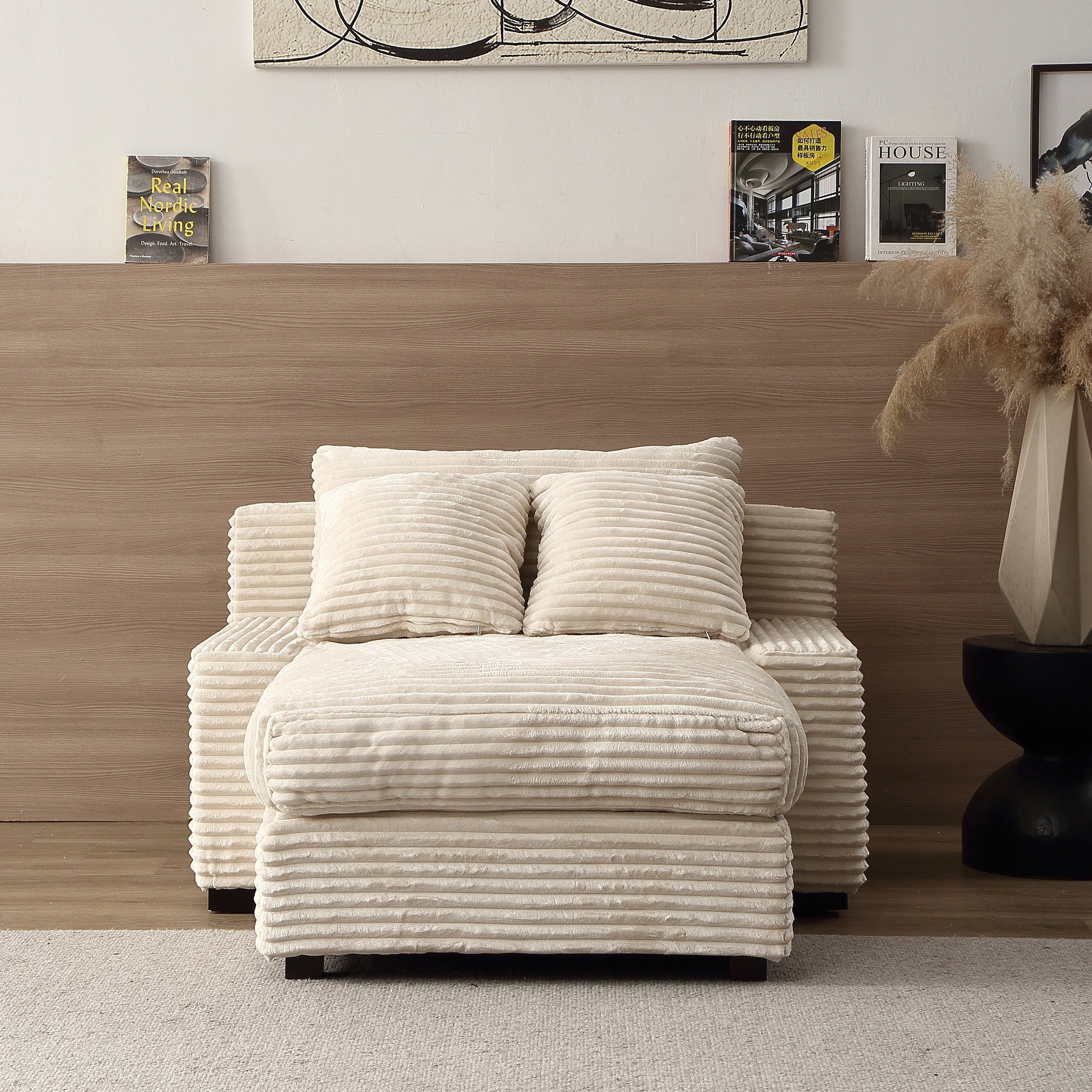 Pefelife Corduroy Upholstered Single Lounge Sofa with Thick Cushion