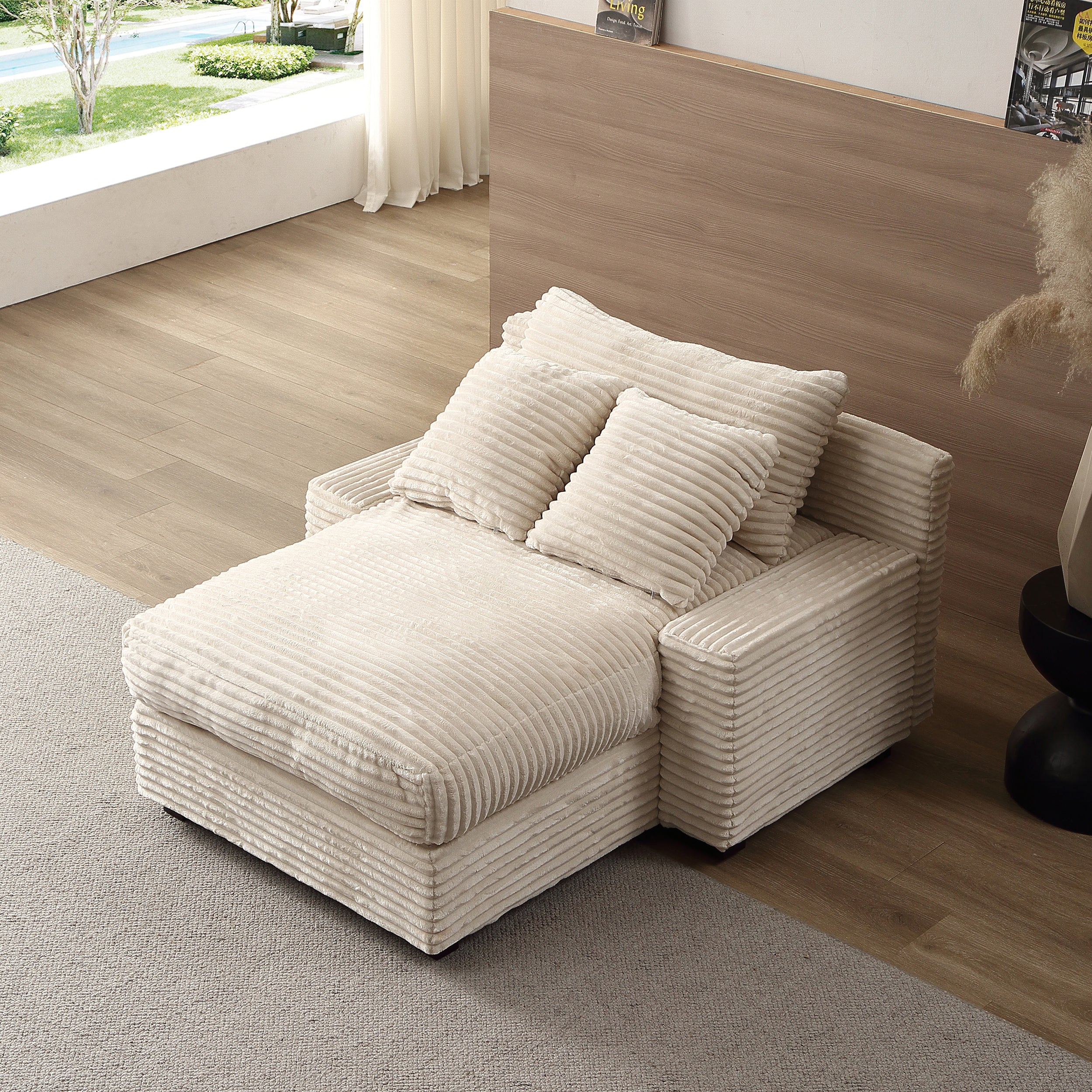 Pefelife Corduroy Upholstered Single Lounge Sofa with Thick Cushion