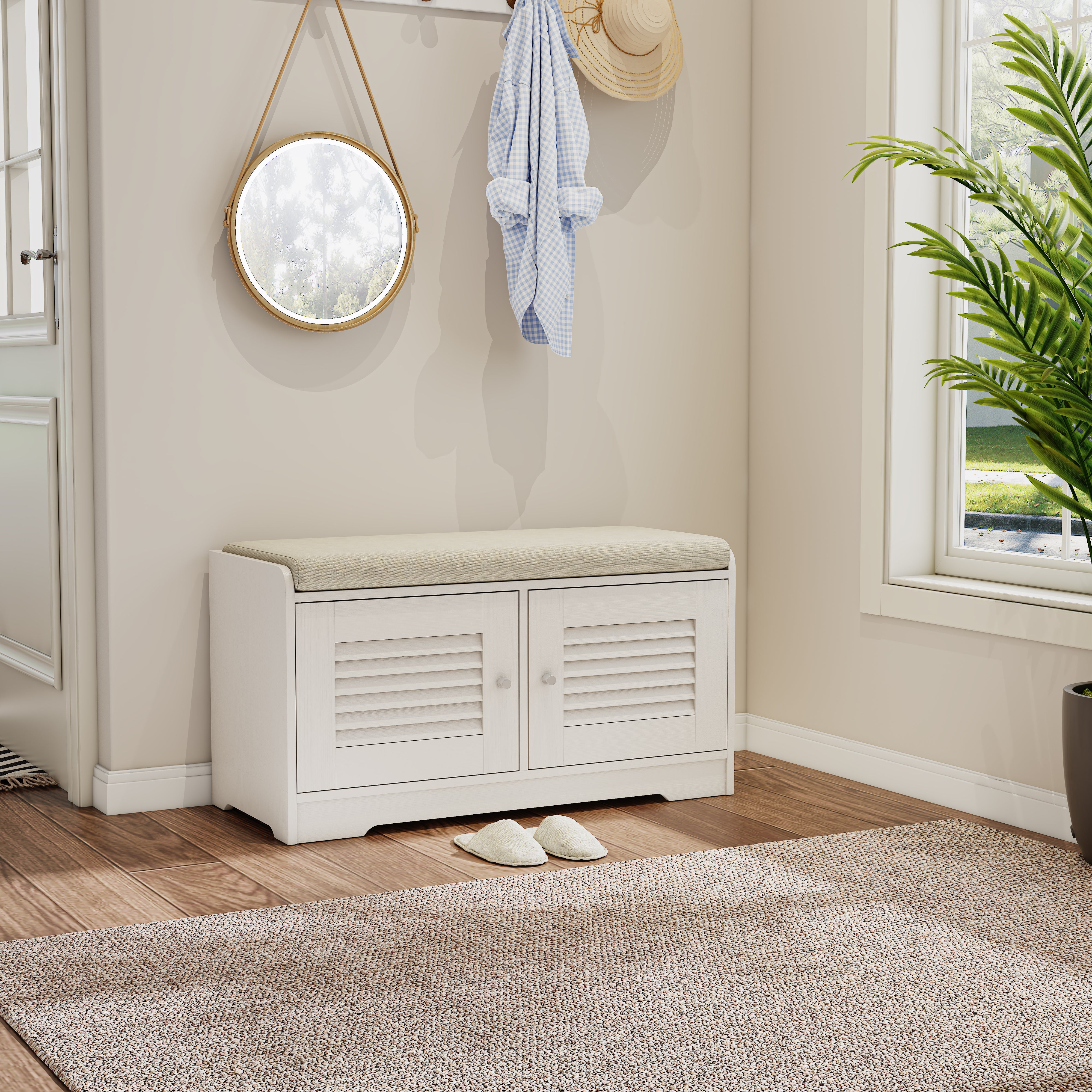 Pefelife Entryway Shoe Bench with Storage Cabinet 28.74 in Shoe Rack with Cushioned