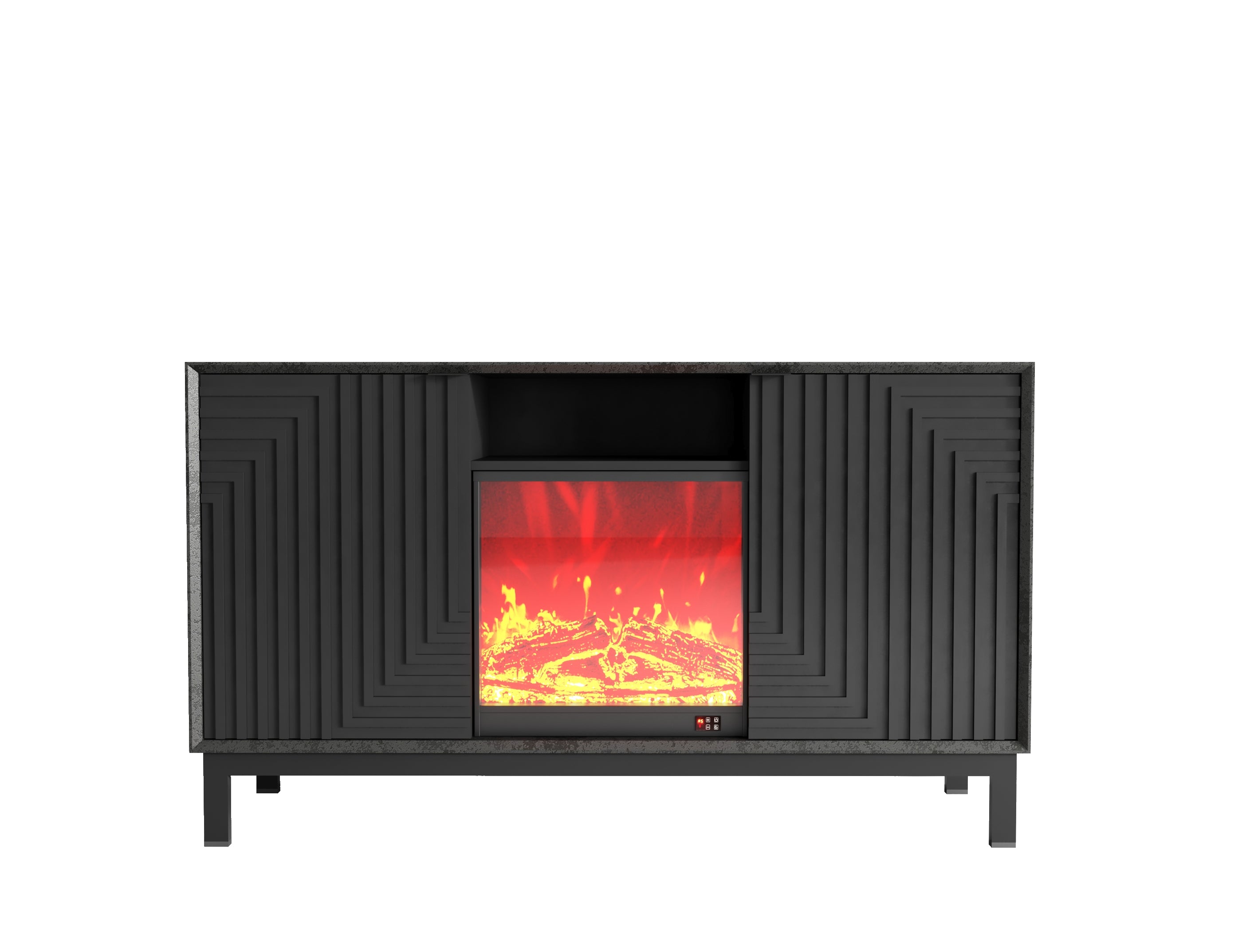Pefelife Fireplace TV Stand with Unique Z-Shaped Door Mid Century Modern Cabinet