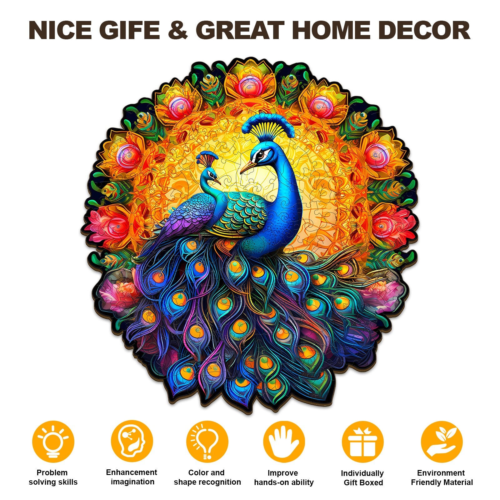 Pefelife Wooden Jigsaw Puzzle for Adults, Peacock Puzzle
