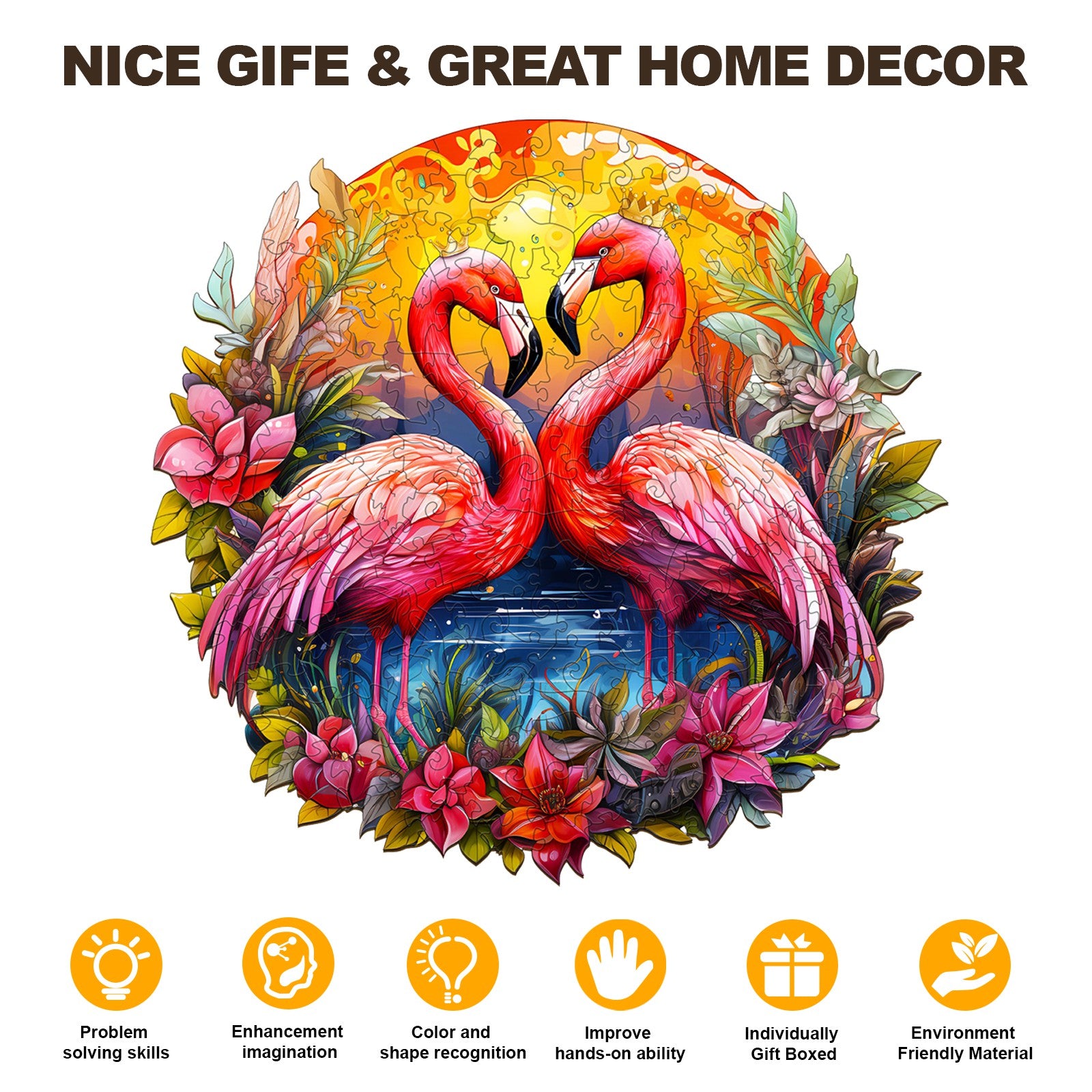 Pefelife Wooden Jigsaw Puzzle for Adults, Flamingo with a Crown Puzzle