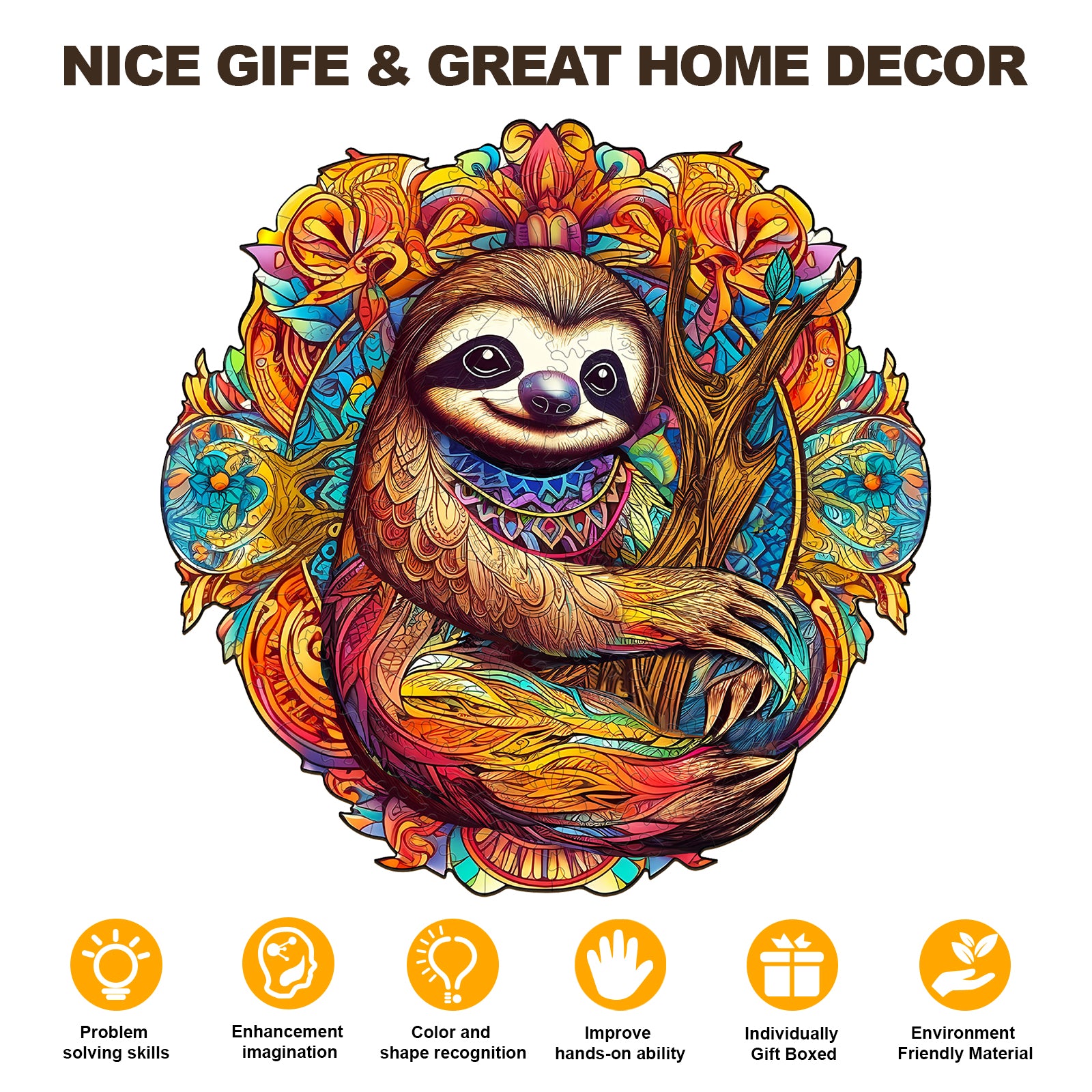 Pefelife Wooden Jigsaw Puzzle for Adults, A Happy Sloth Puzzle