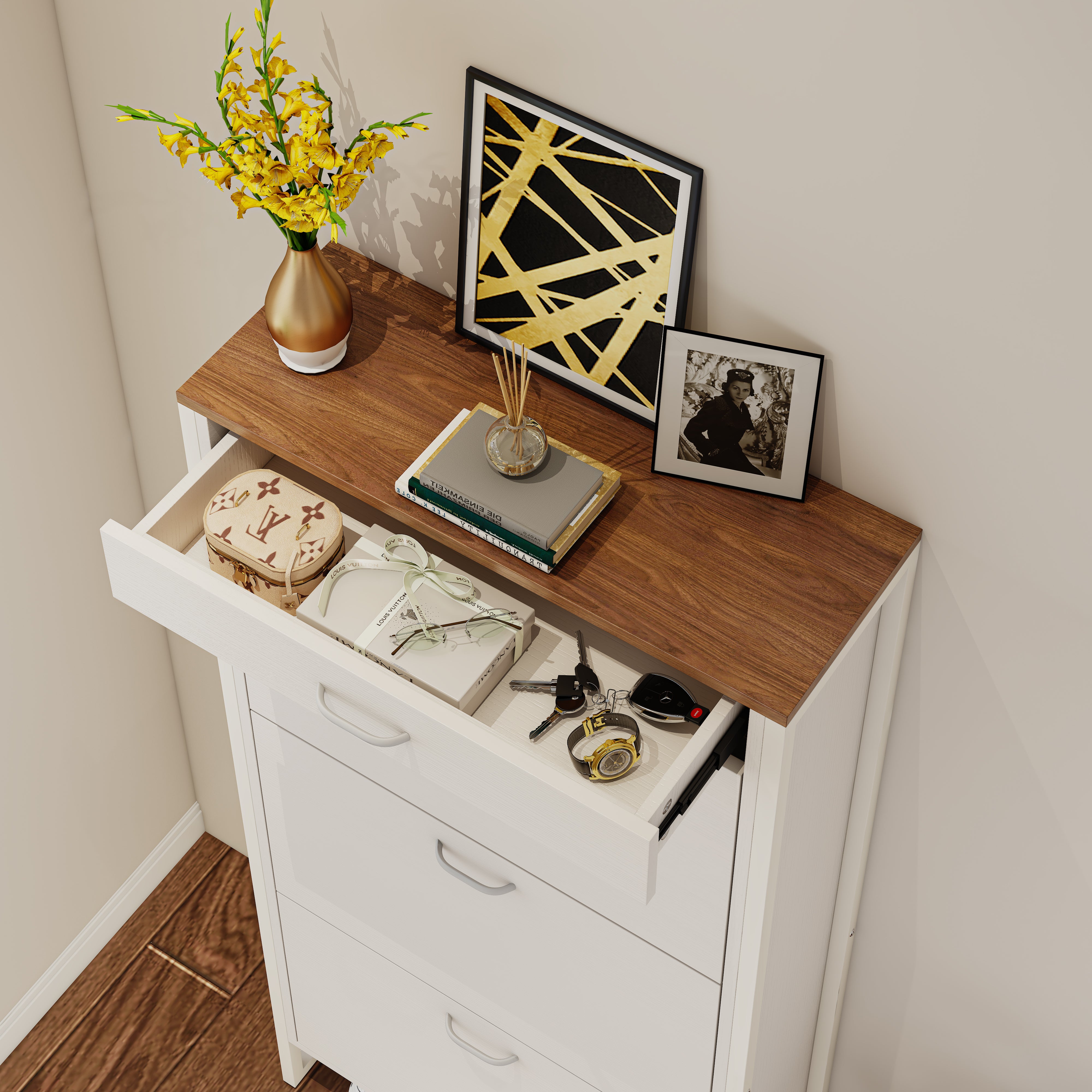 Pefelife Shoe Cabinet with 3 Flip Drawers&1 Drawer for Entryway