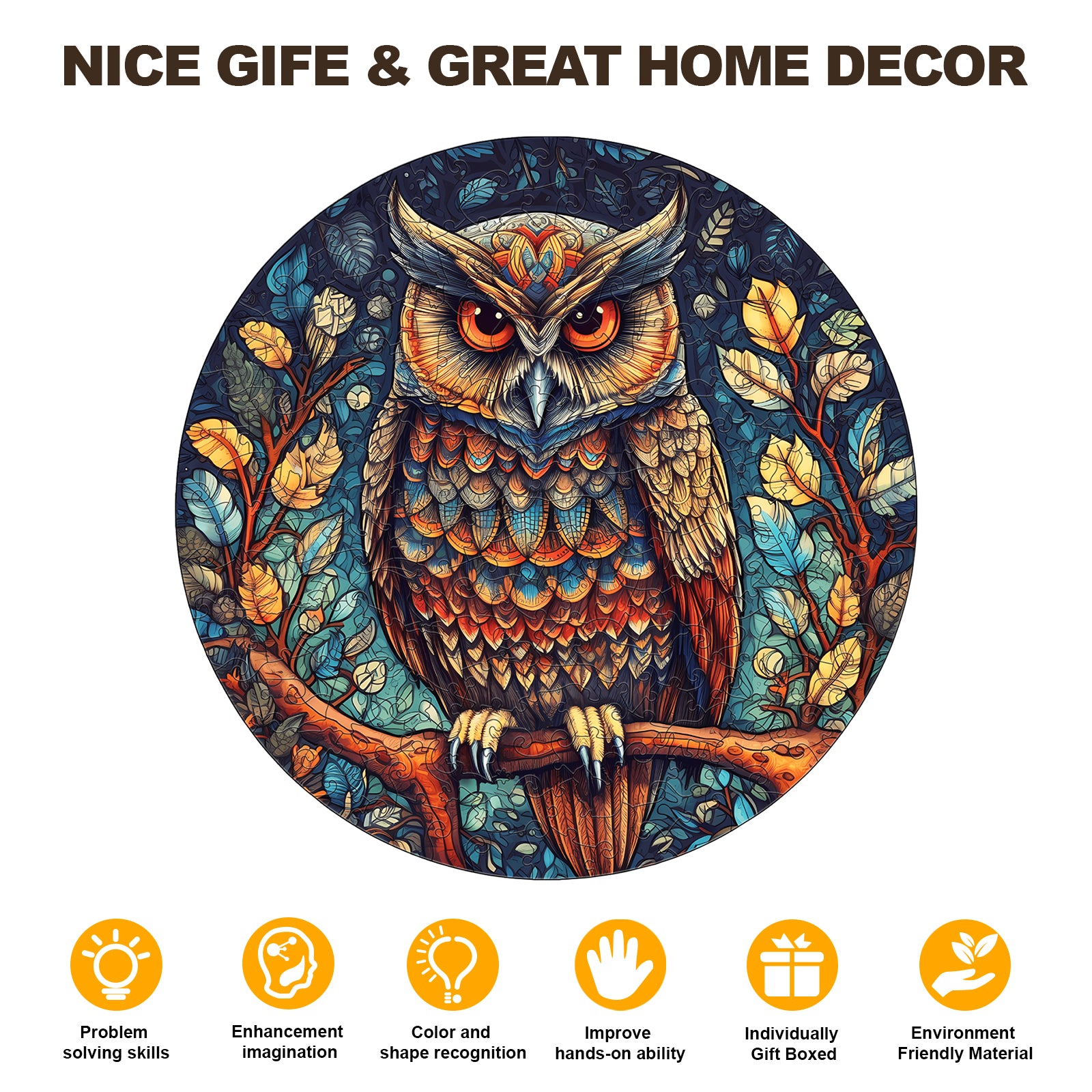 Pefelife Wooden Jigsaw Puzzle for Adults, Mysterious Owl Puzzle