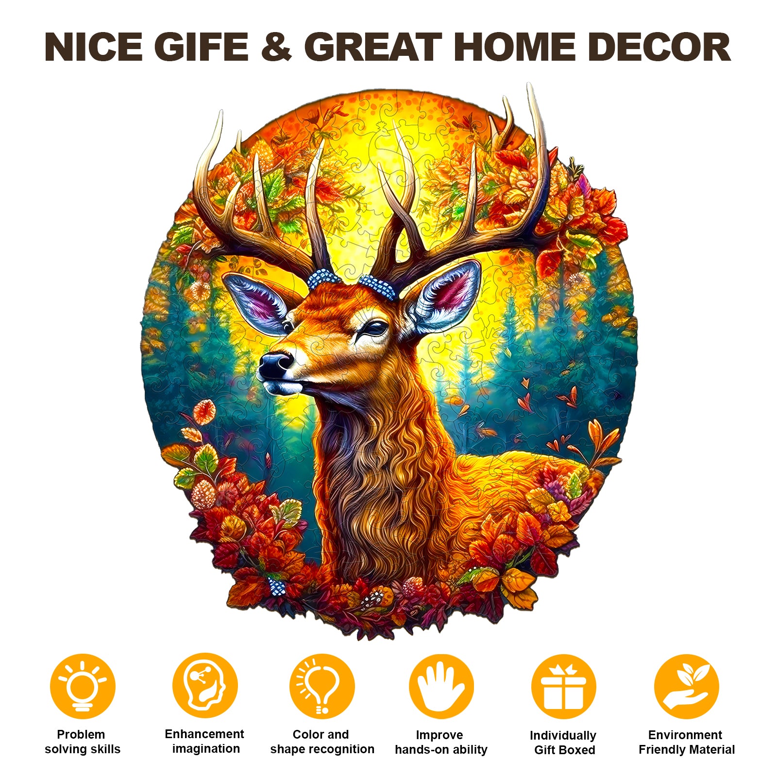 Pefelife Wooden Jigsaw Puzzle for Adults, Deer of Life Puzzle