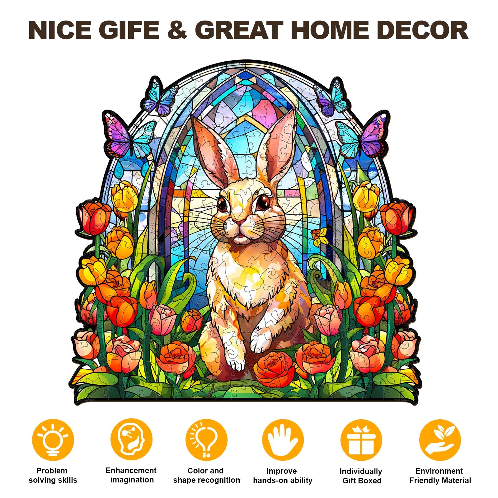 Pefelife Wooden Jigsaw Puzzle for Adults, Rabbit Puzzle