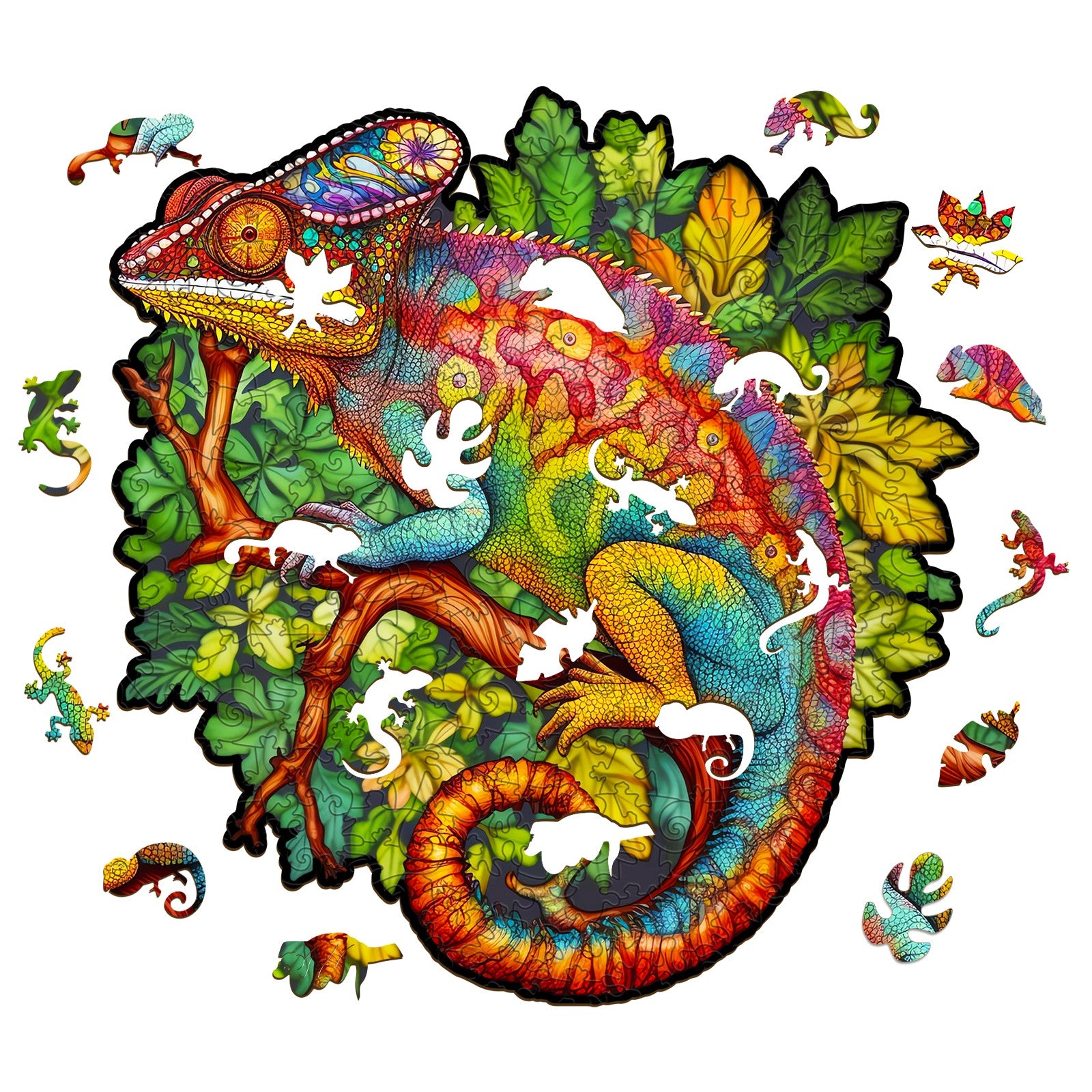 Pefelife Wooden Jigsaw Puzzle for Adults, Colored Chameleon Puzzle