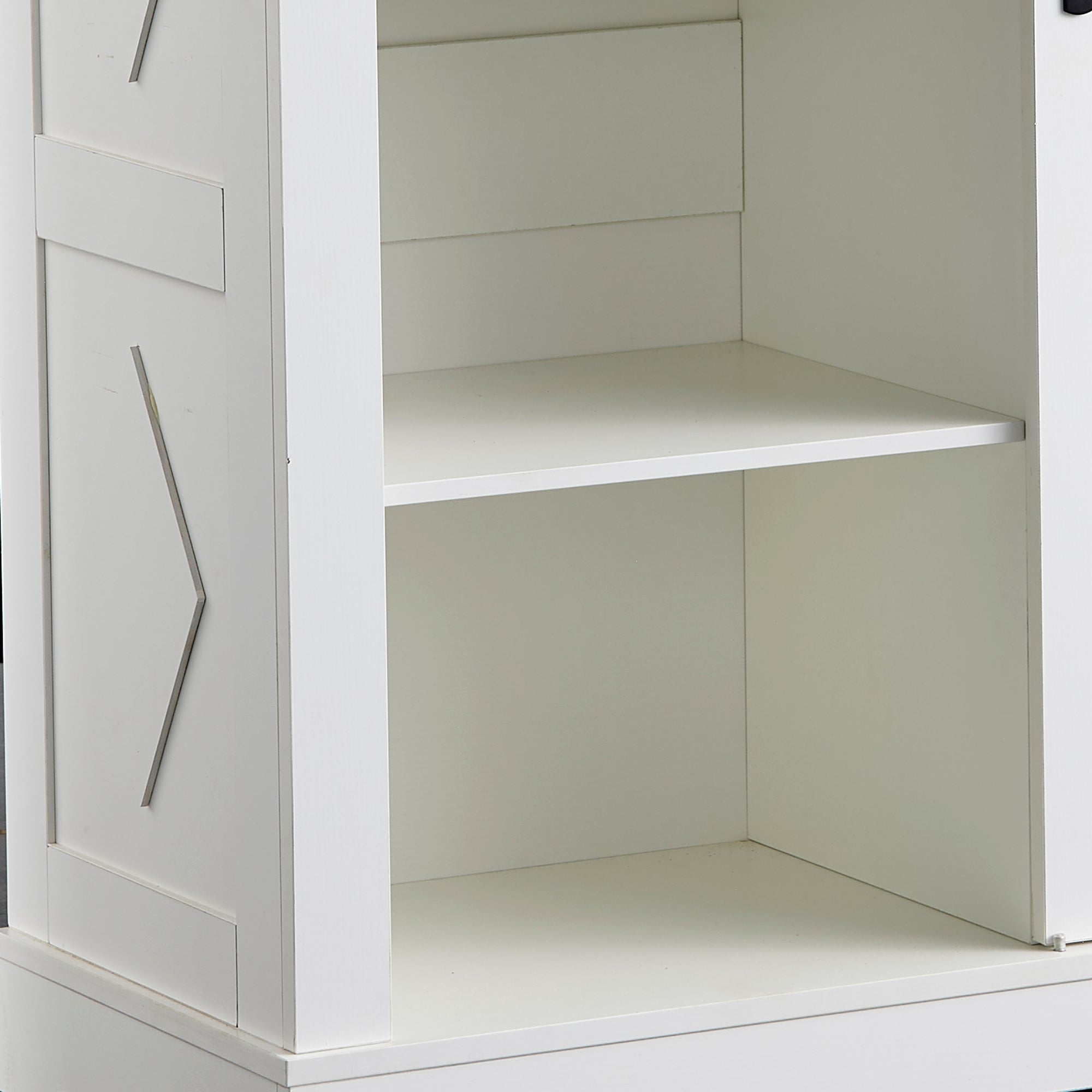 Pefelife Farmhouse Coffee Bar, Wood Accent Floor Cupboard Cabinet Antique White