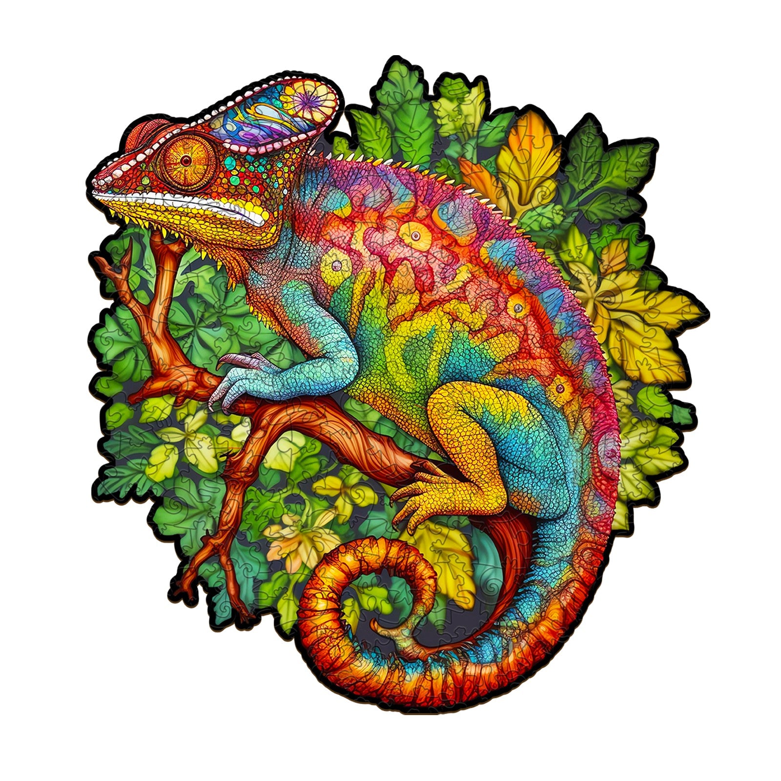 Pefelife Wooden Jigsaw Puzzle for Adults, Colored Chameleon Puzzle