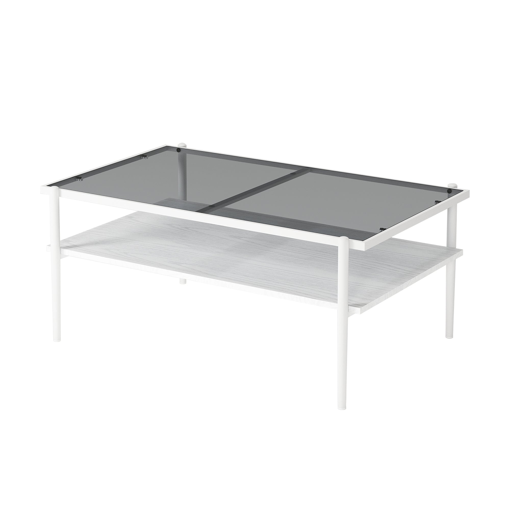 Pefelife Rectangular Tempered Glass Coffee Table with Double-Layer Storage Shelf