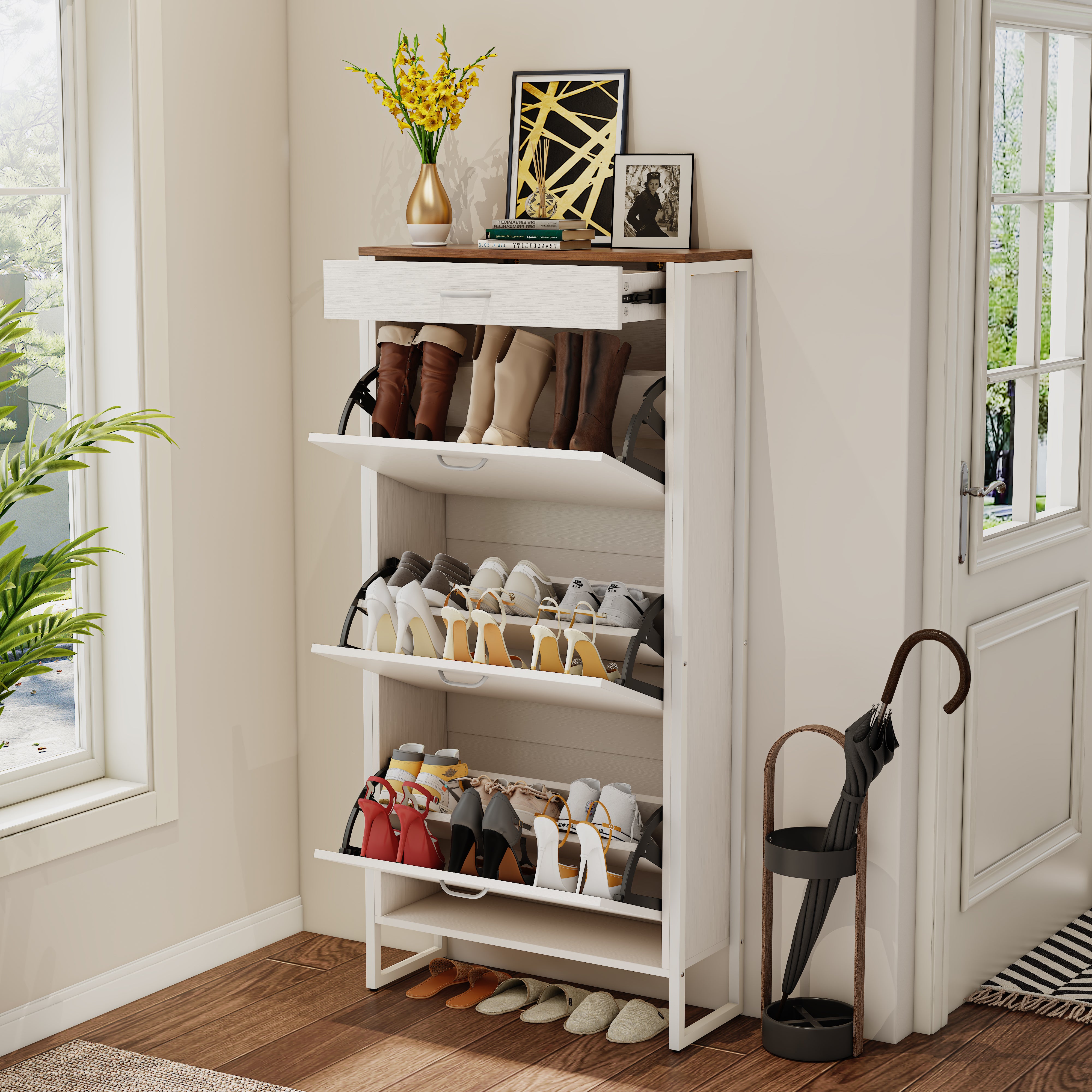 Pefelife Shoe Cabinet with 3 Flip Drawers&1 Drawer for Entryway