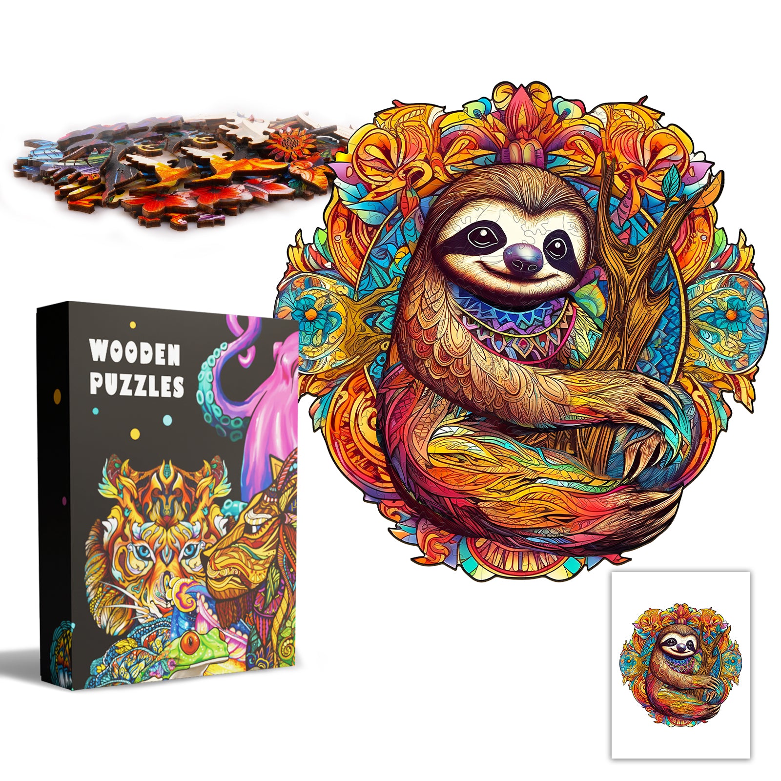 Pefelife Wooden Jigsaw Puzzle for Adults, A Happy Sloth Puzzle