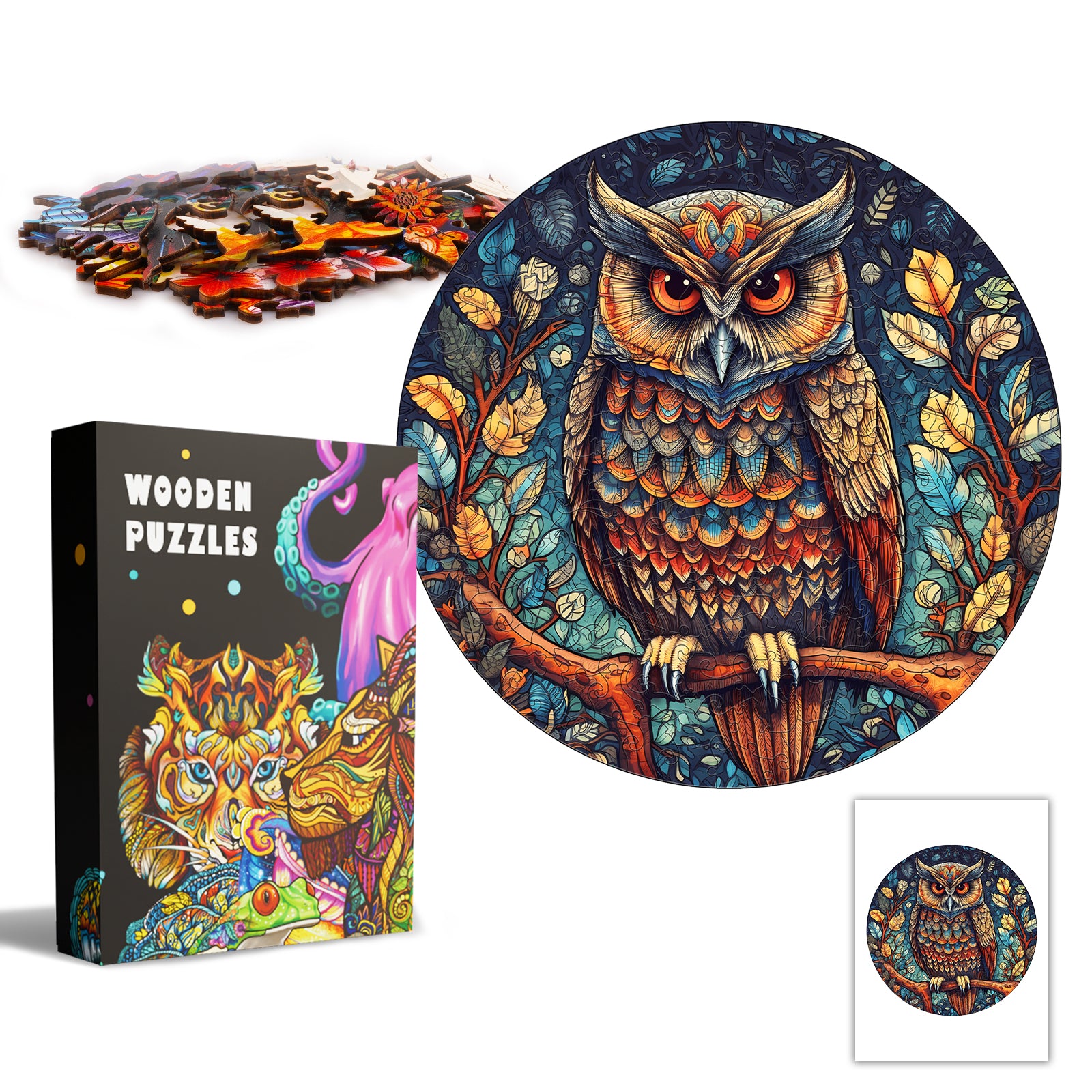 Pefelife Wooden Jigsaw Puzzle for Adults, Mysterious Owl Puzzle