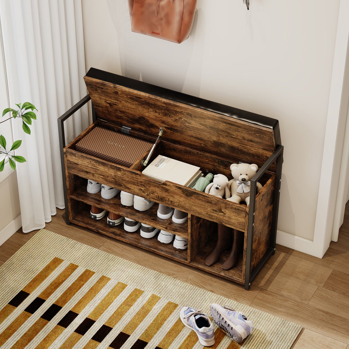 Pefelife Entryway Shoe Bench with Lift Top Storage Box