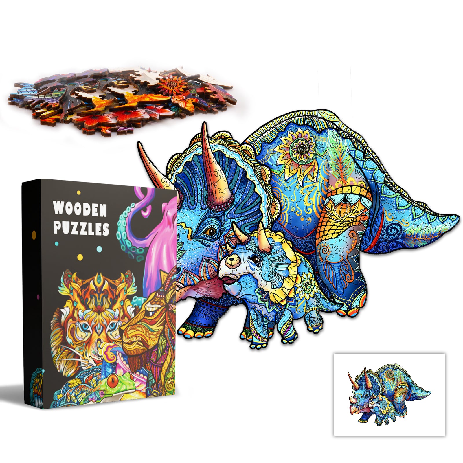 Pefelife Wooden Jigsaw Puzzle for Adults, Triceratops Puzzle
