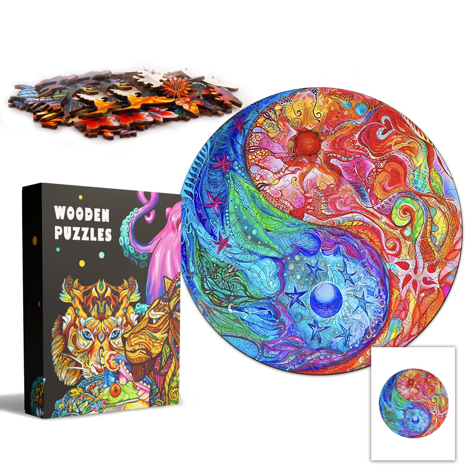 Pefelife Wooden Jigsaw Puzzle for Adults, Mandala Yin-yang Mandala Puzzle
