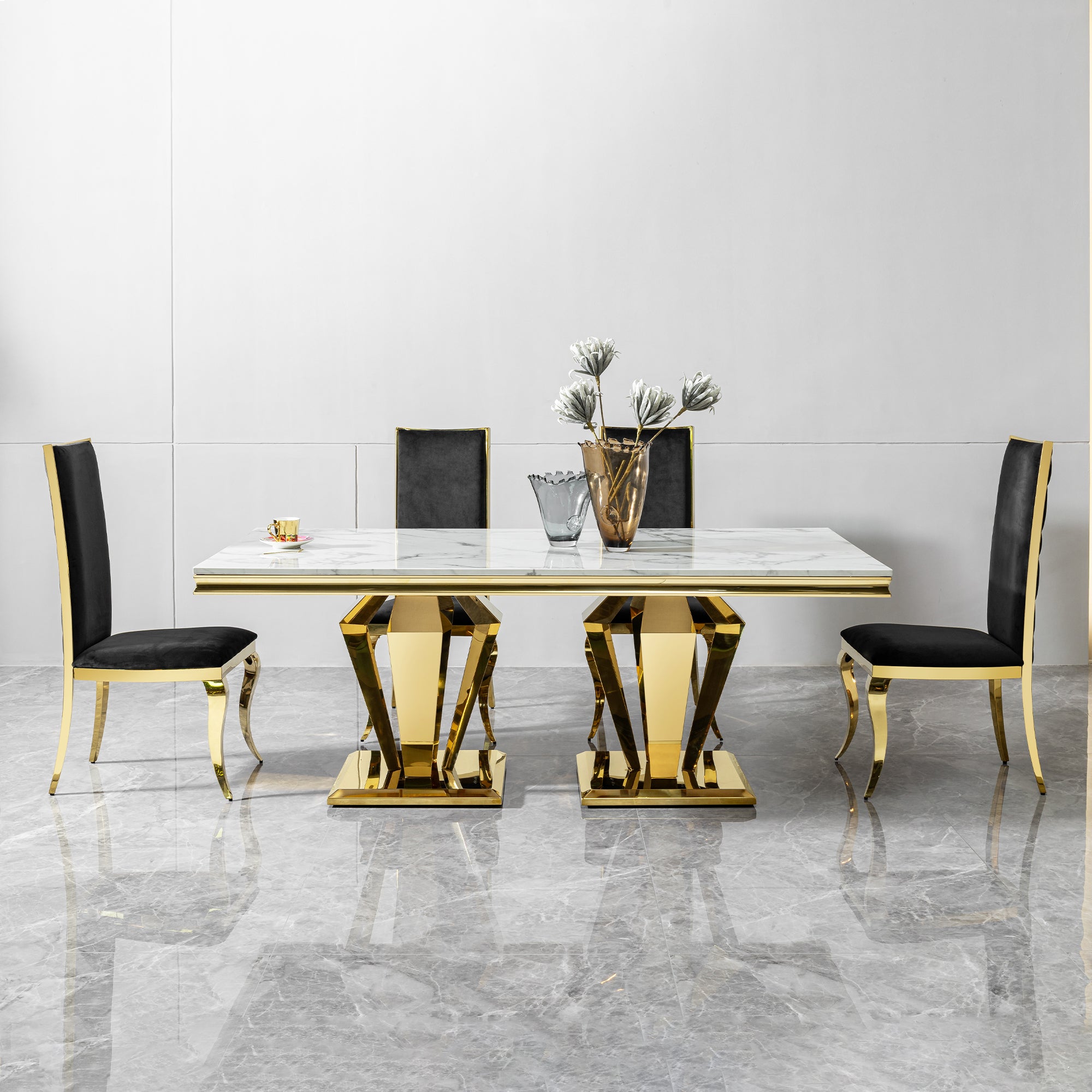 Pefelife Coffee Table, Stainless Steel Base with MDF Marble Pattern Top