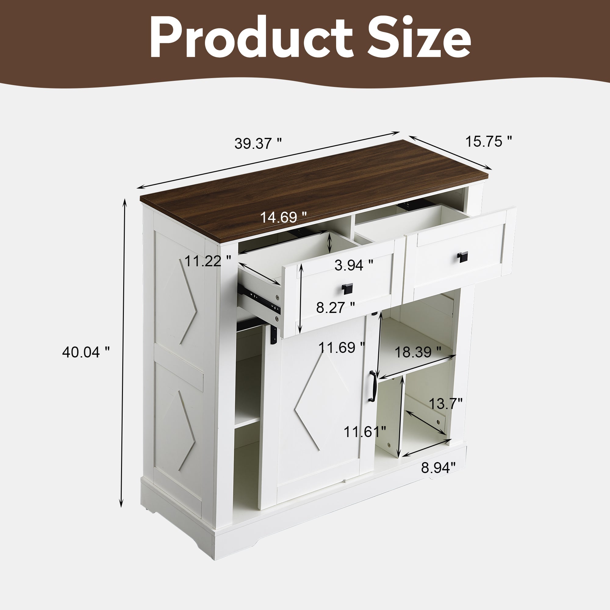 Pefelife Farmhouse Coffee Bar, Wood Accent Floor Cupboard Cabinet Antique White