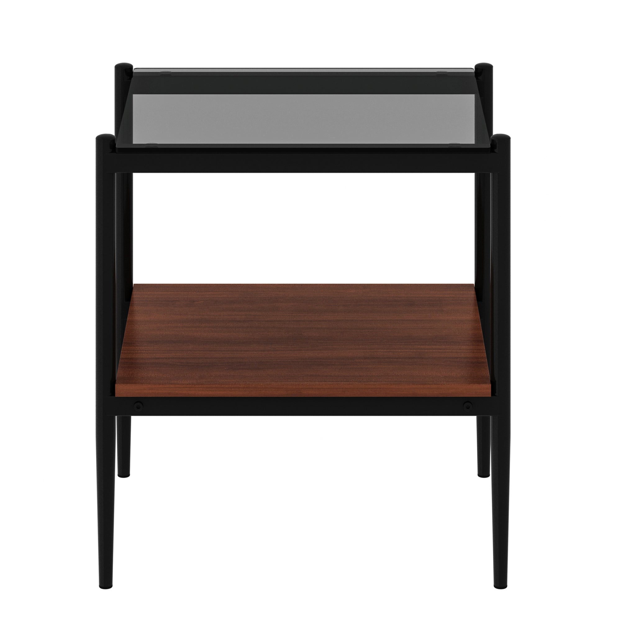 Pefelife Tempered Glass End Table Set of 2 with Wooden Storage Shelf
