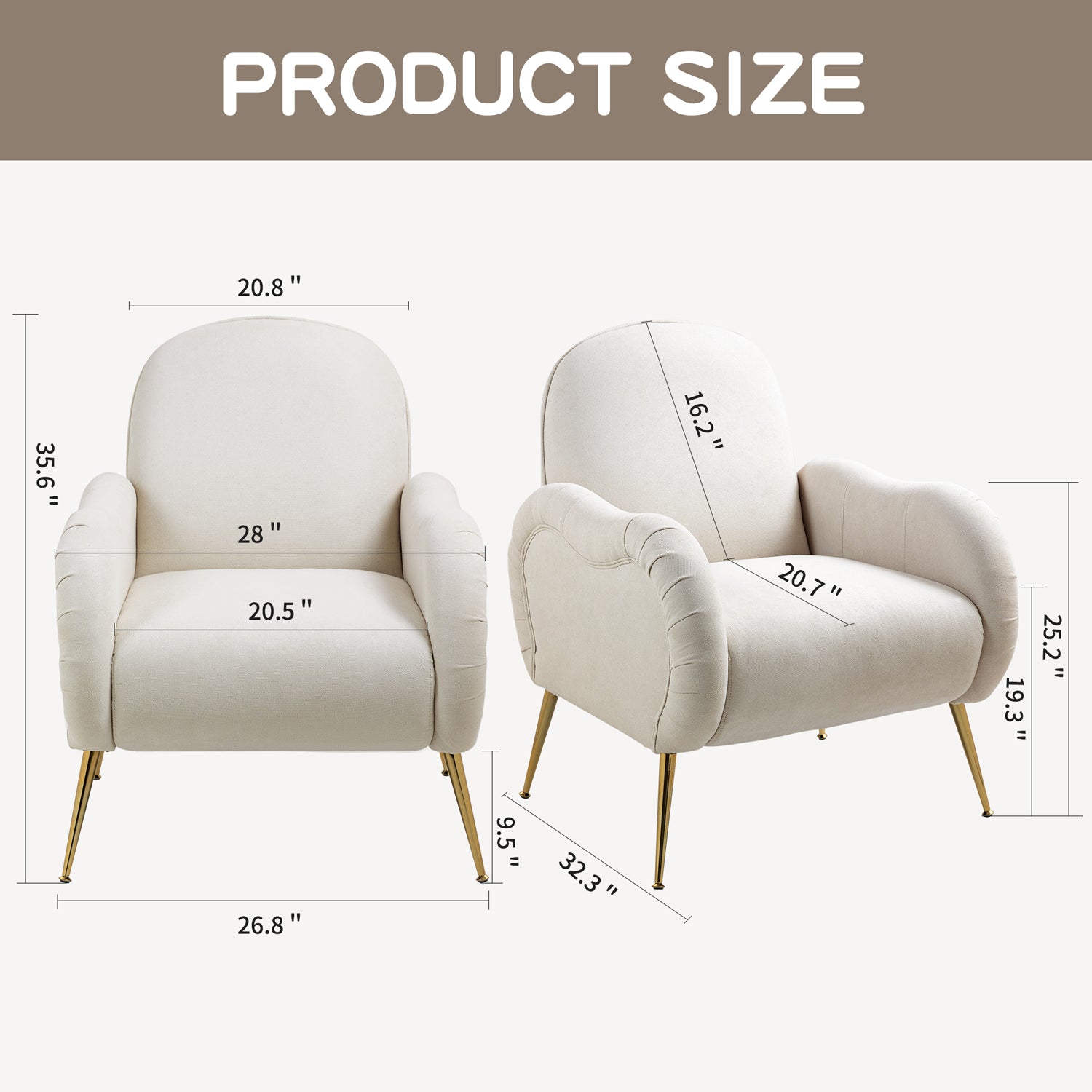 Pefelife Accent Upholstered Single Chair White Sherpa Armchair with Golden Legs