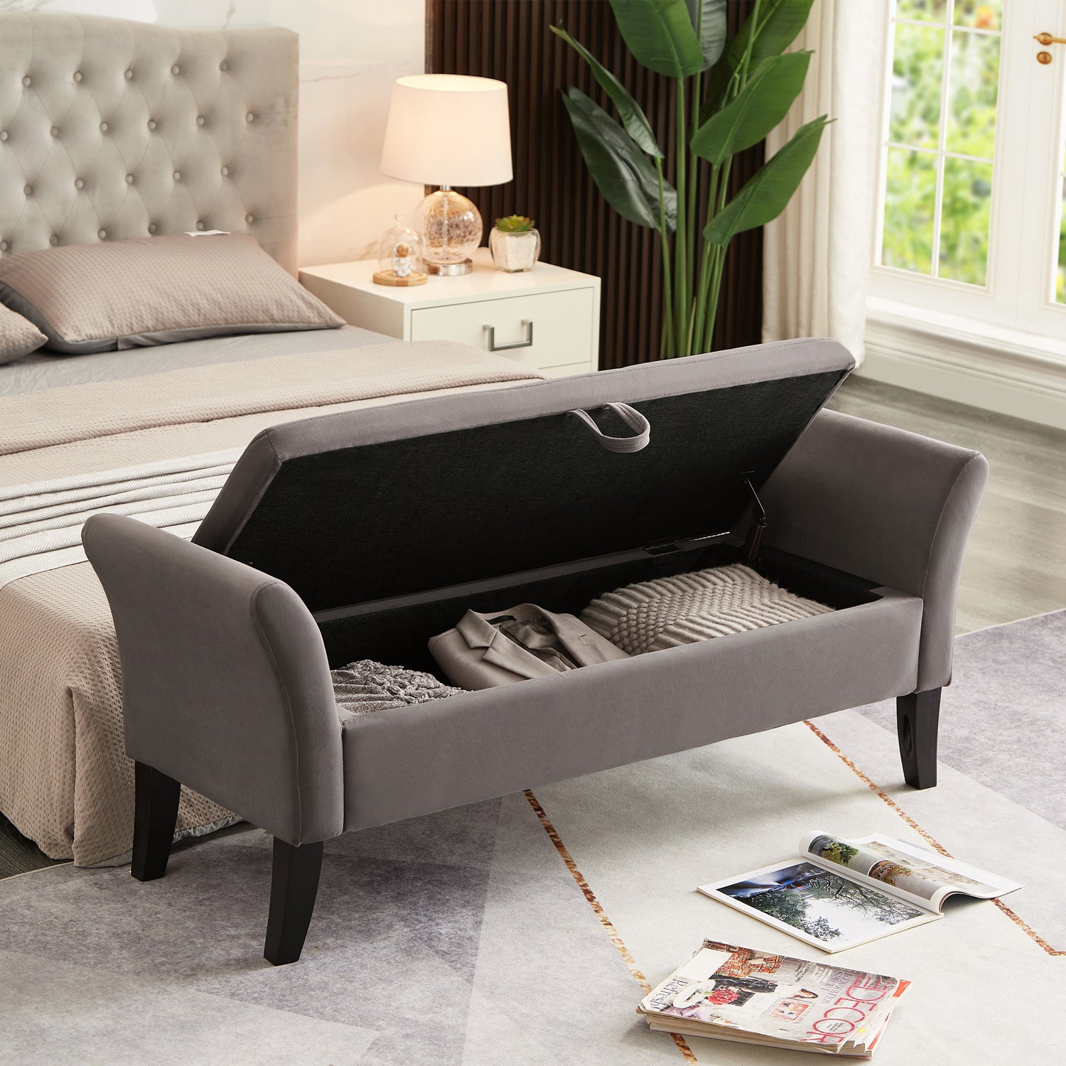 Pefelife 51.5-Inch Velvet Bed Bench with Storage, Elegant Design
