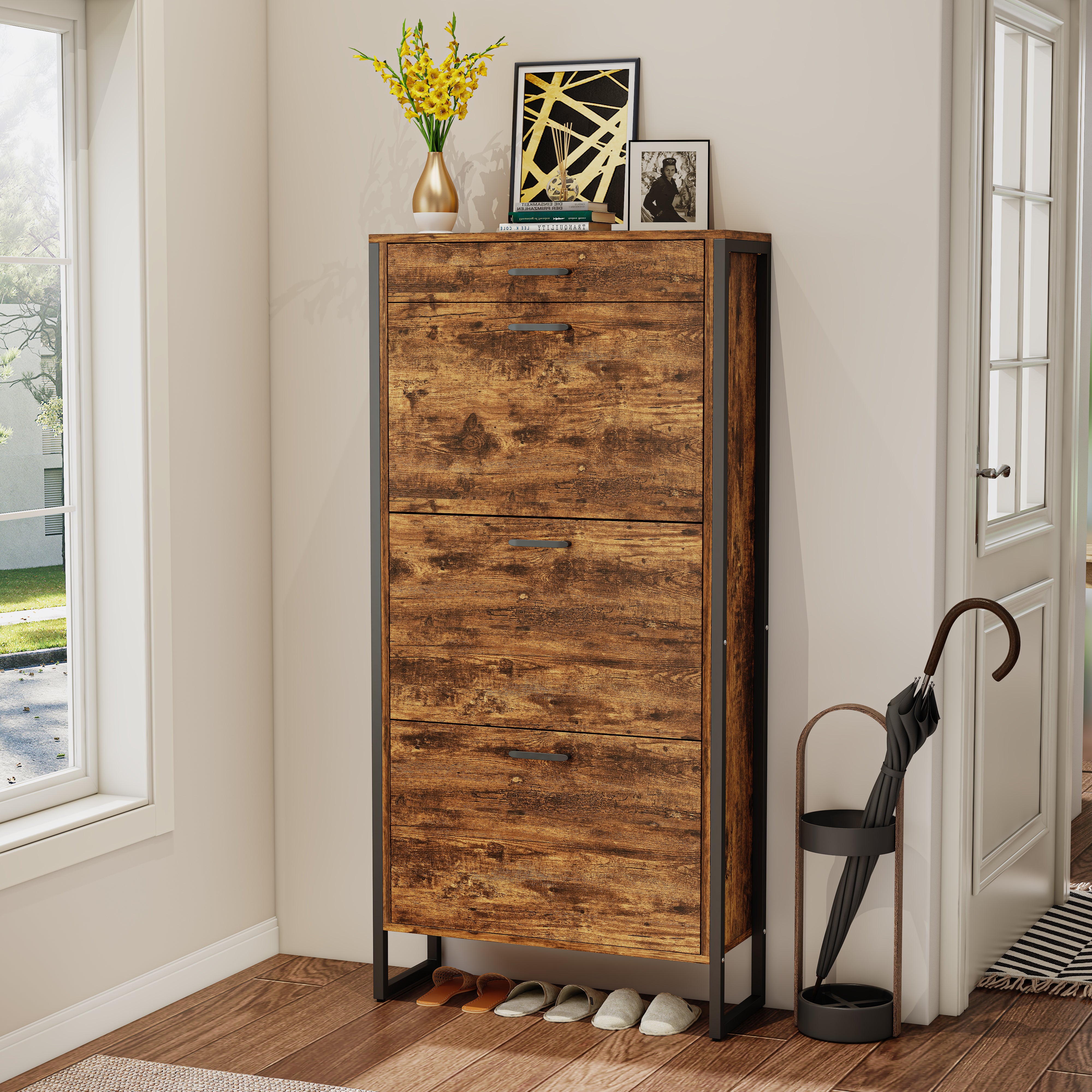 Pefelife Shoe Cabinet with 3 Flip Drawers&1 Drawer for Entryway