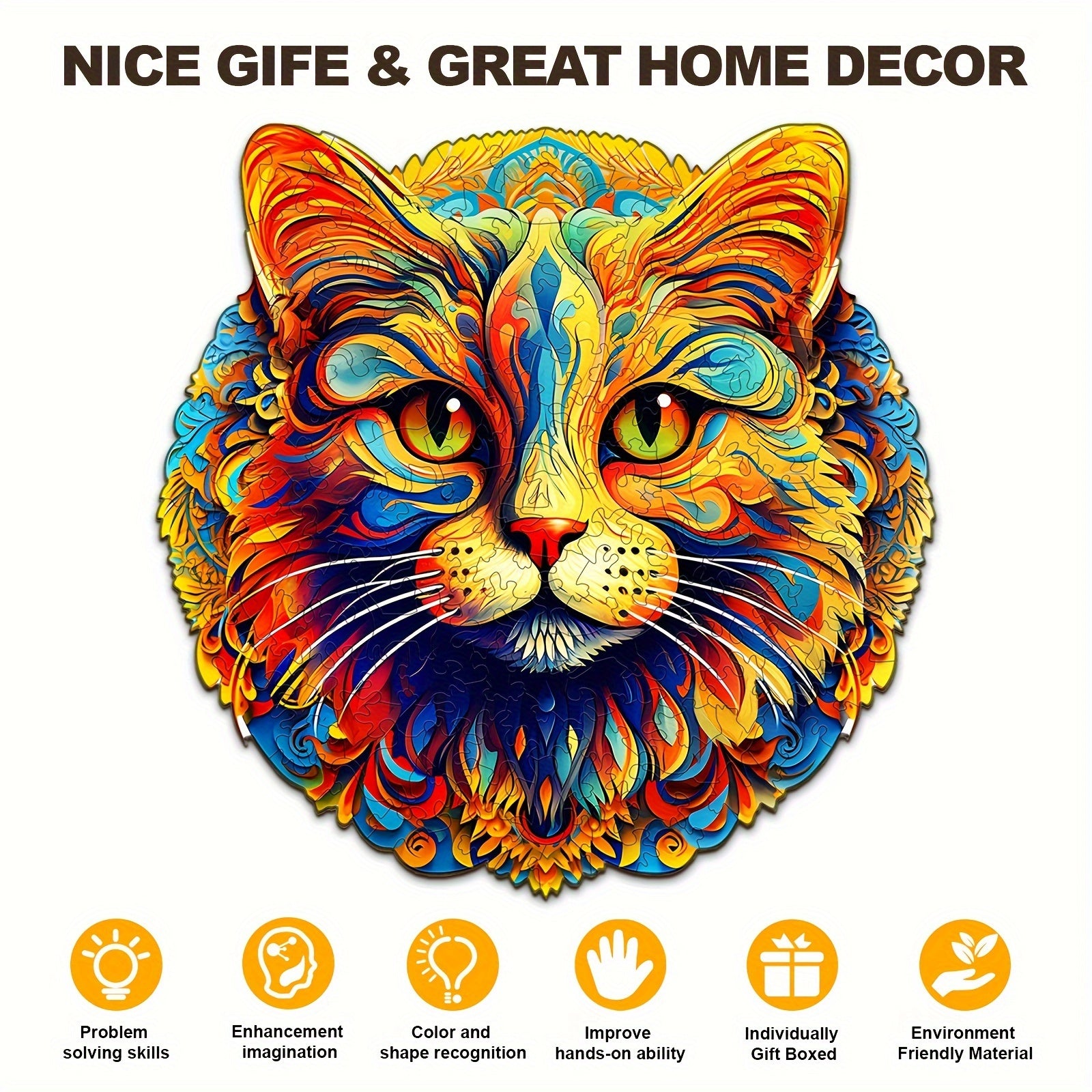 Pefelife Wooden Jigsaw Puzzle for Adults, Cat Puzzle