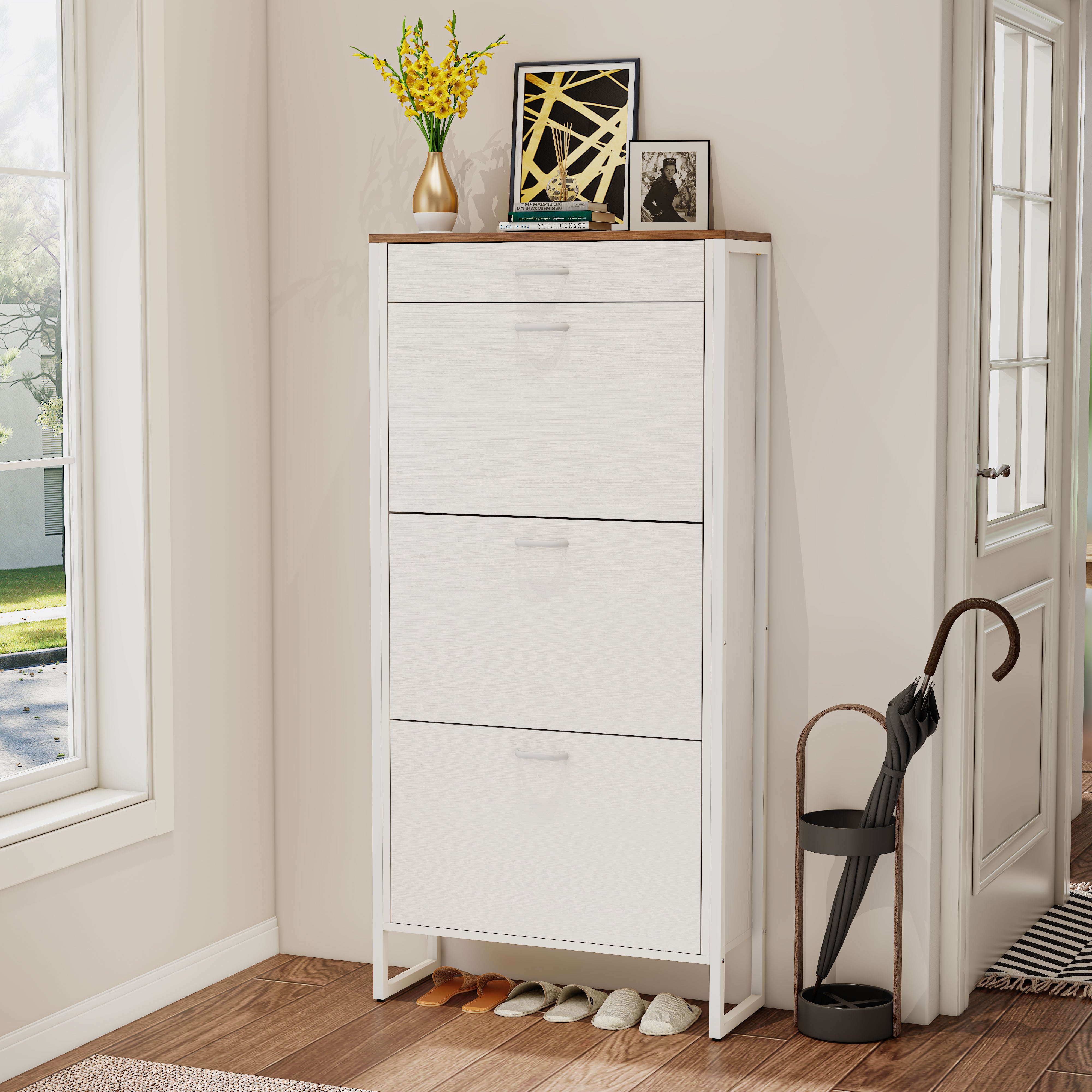 Pefelife Shoe Cabinet with 3 Flip Drawers&1 Drawer for Entryway