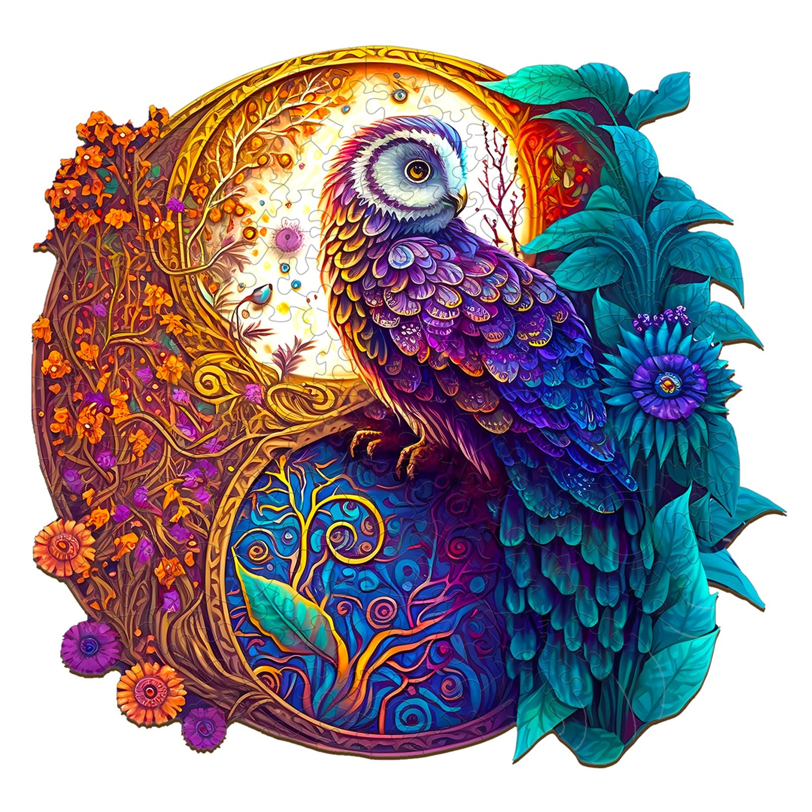 Pefelife Wooden Jigsaw Puzzle for Adults, Mandala Yin-yang Owl Puzzle