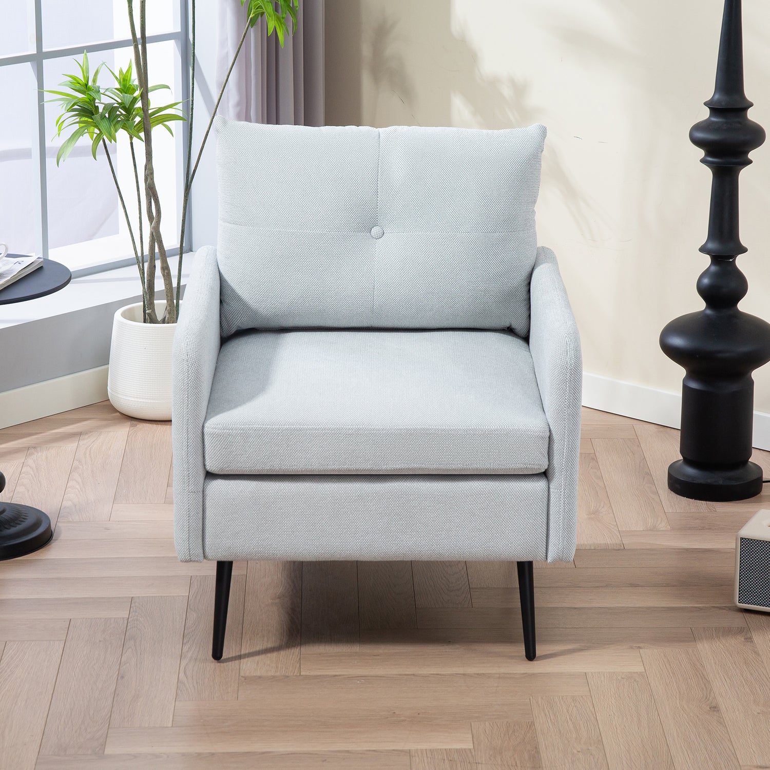 Pefelife Comfy Chenille Club Fabric Armchair with Metal Black Legs