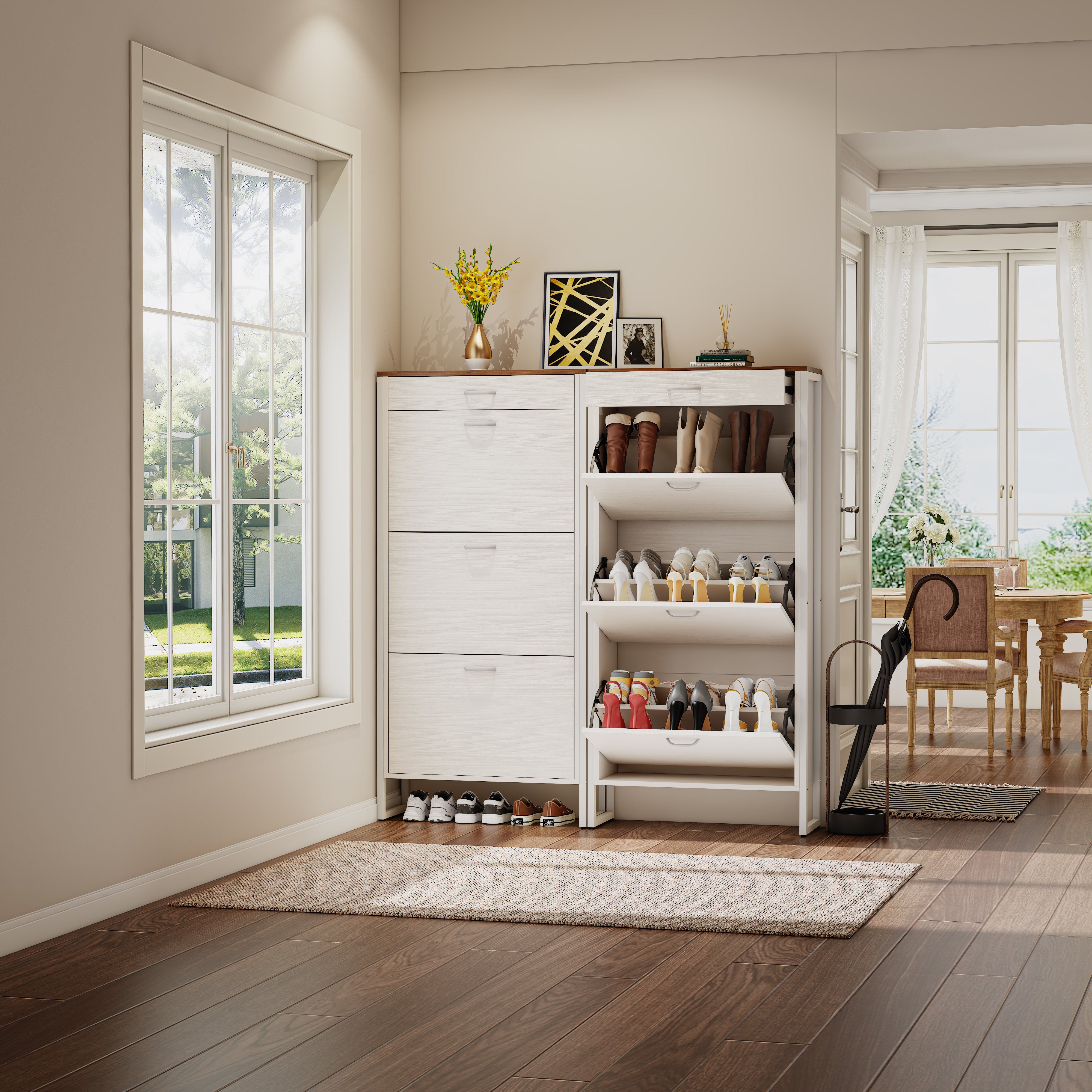 Pefelife Shoe Cabinet with 3 Flip Drawers&1 Drawer for Entryway