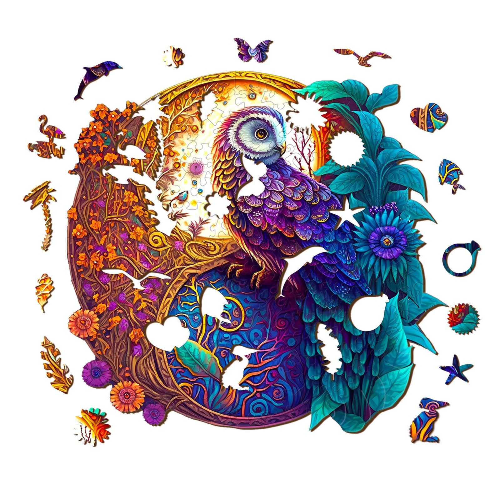Pefelife Wooden Jigsaw Puzzle for Adults, Mandala Yin-yang Owl Puzzle