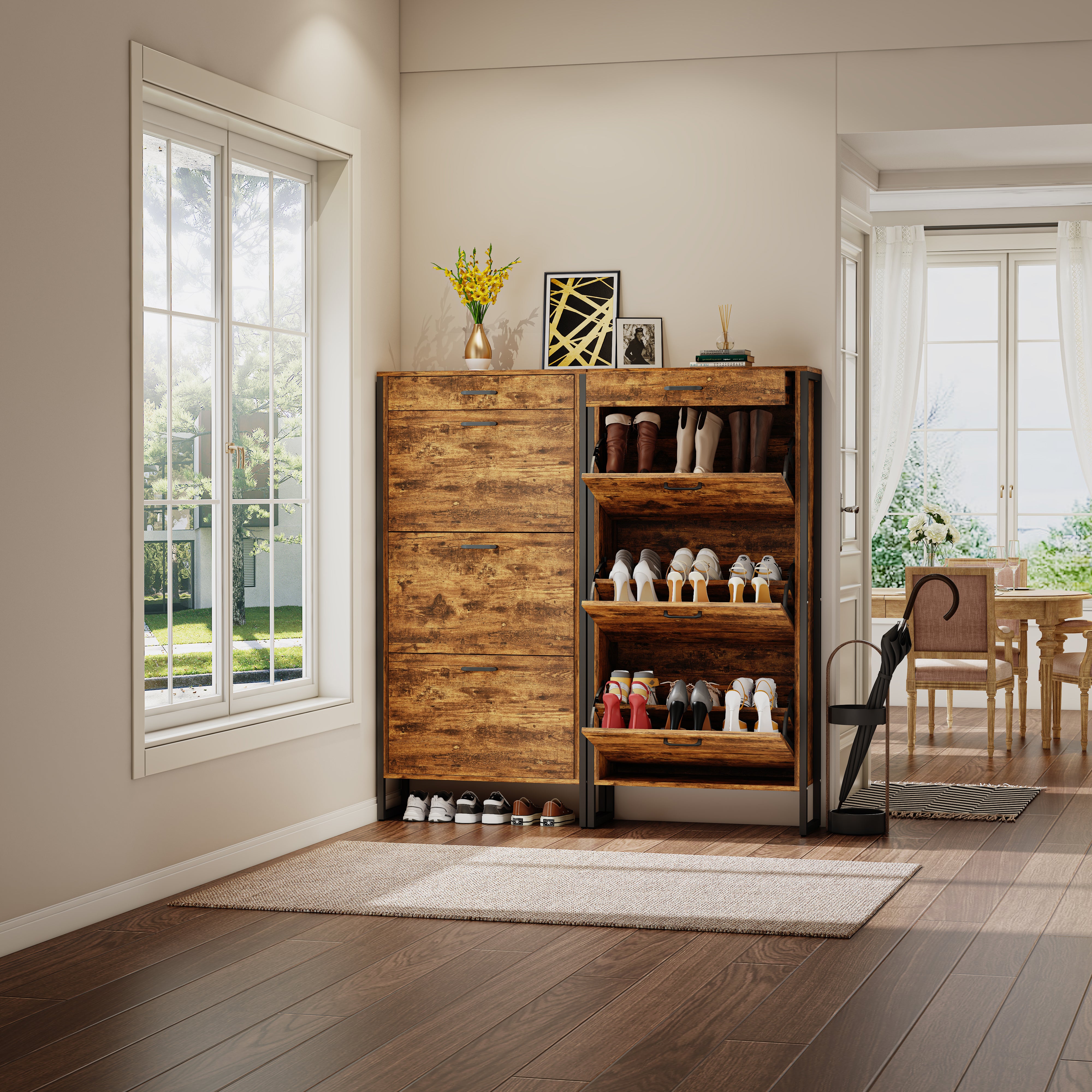 Pefelife Shoe Cabinet with 3 Flip Drawers&1 Drawer for Entryway