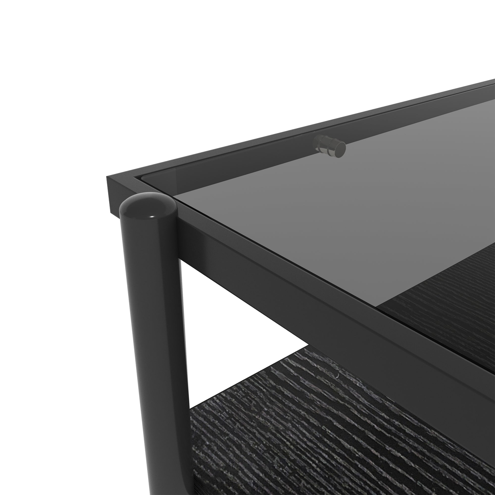 Pefelife Rectangular Tempered Glass Coffee Table with Double-Layer Storage Shelf